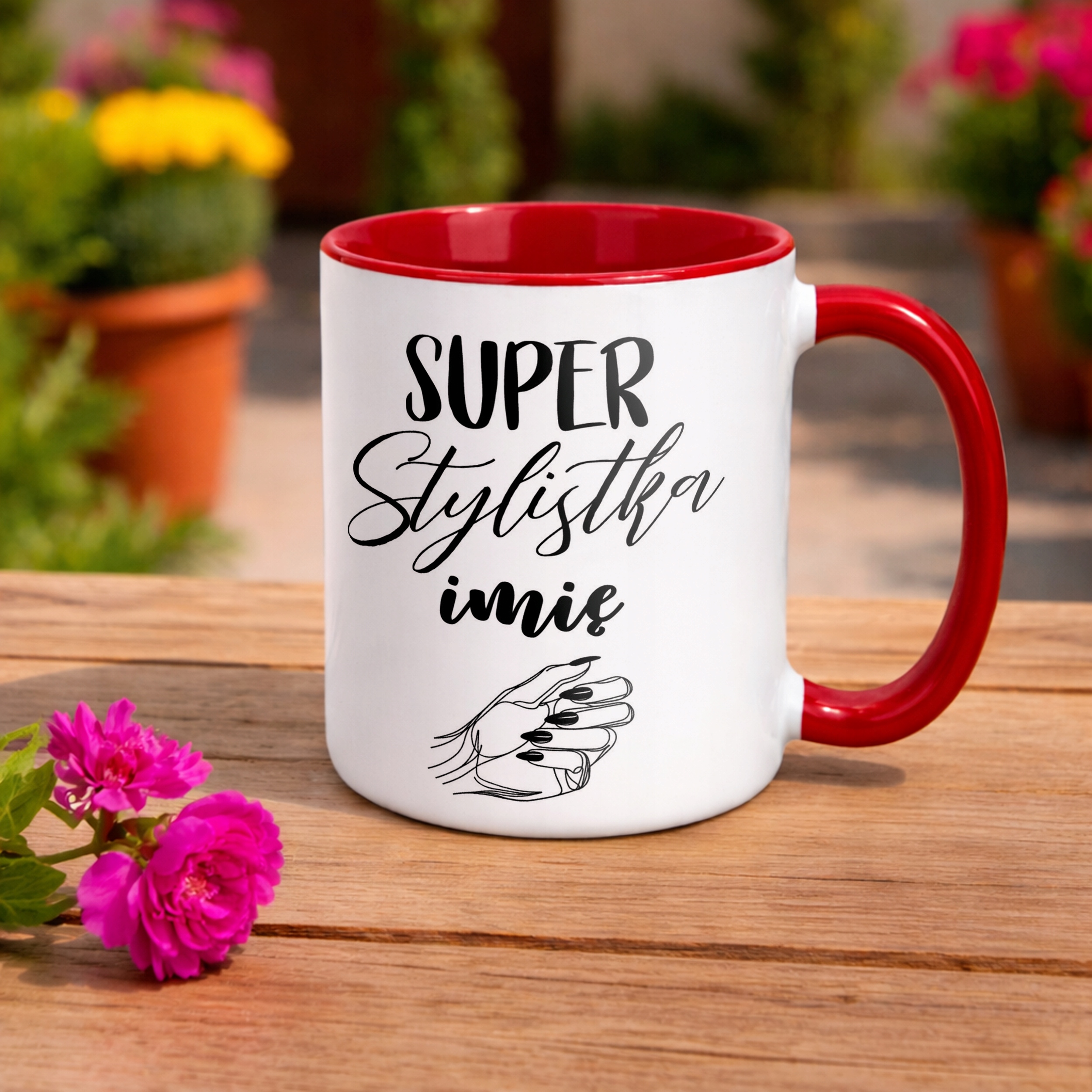 Kubek Czerwony Personalizowany Super Stylistka Paznokci Prezent