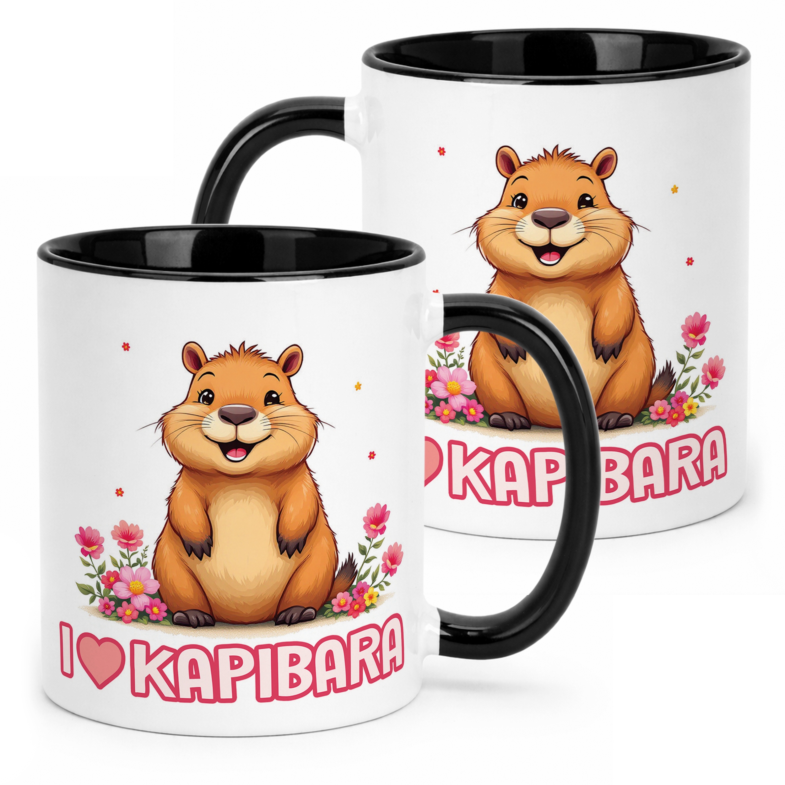 Kubek Czarny Kapibara Capybara Zwierzak Słodki Dla Dzieci Prezent