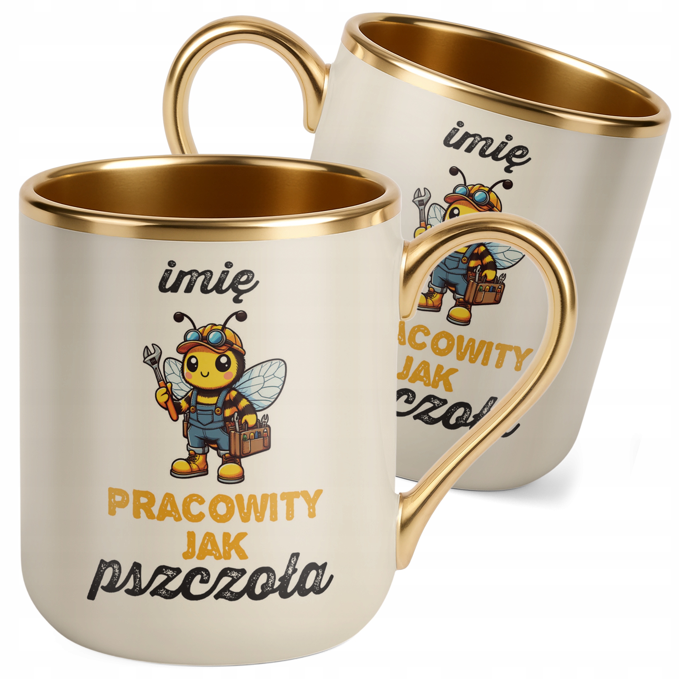 Kubek Premium Złoty Ecru Personalizowany Dla Pszczelarza