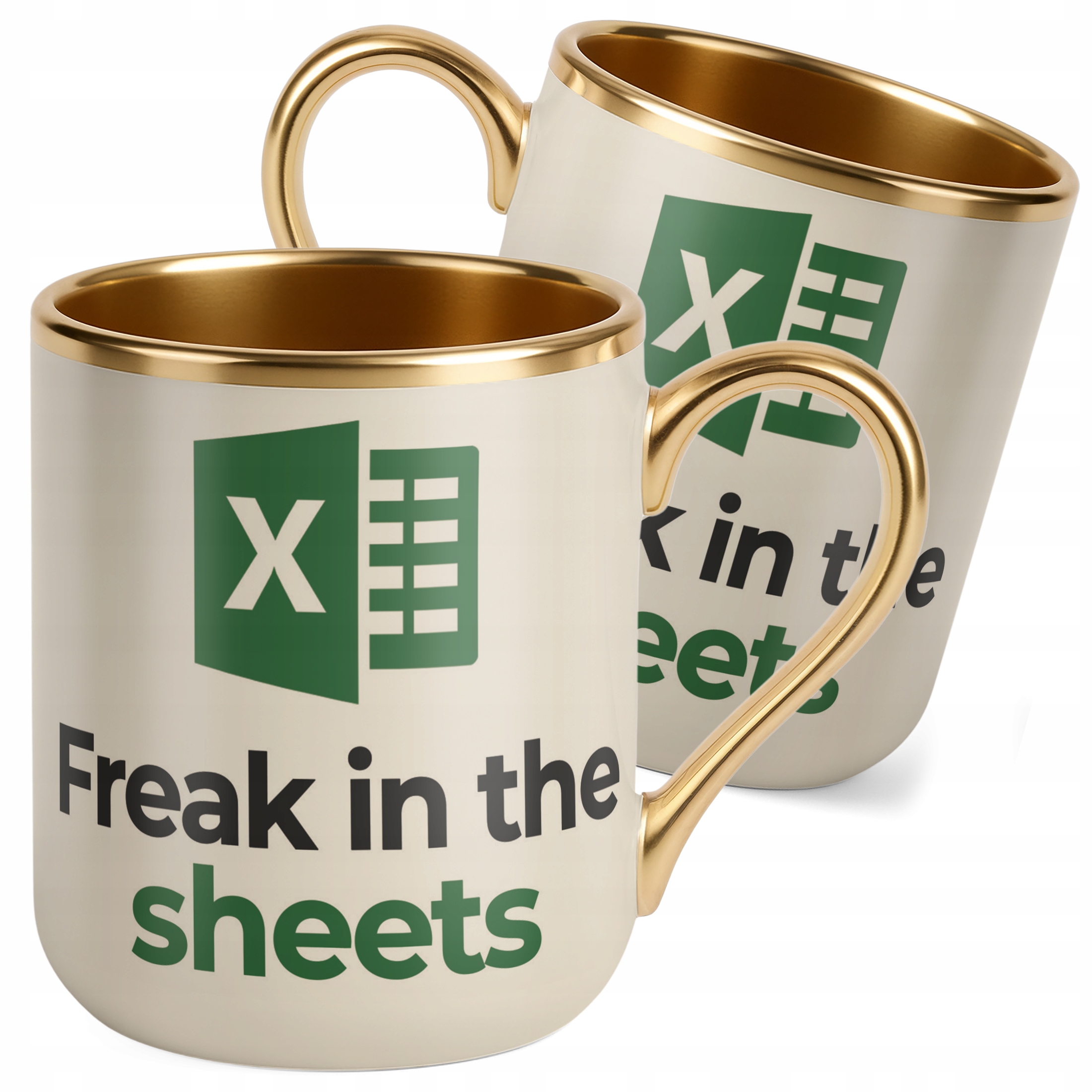 Kubek Premium Złoty Ecru Freak In The Sheet Excel Zabawny Prezent Praca
