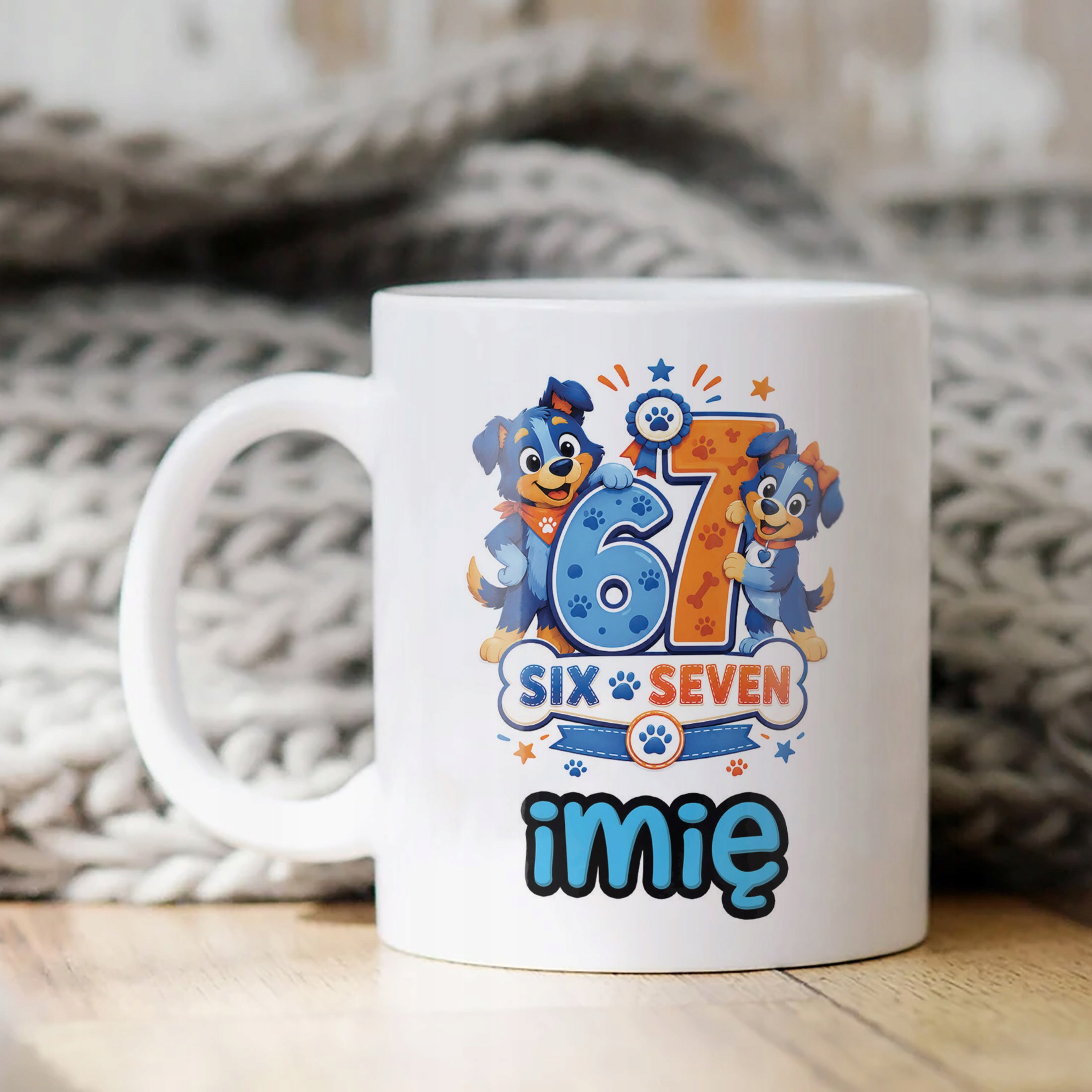 Biały Kubek z nadrukiem personalizowany 67 Pieski Dla Dzieci Prezent