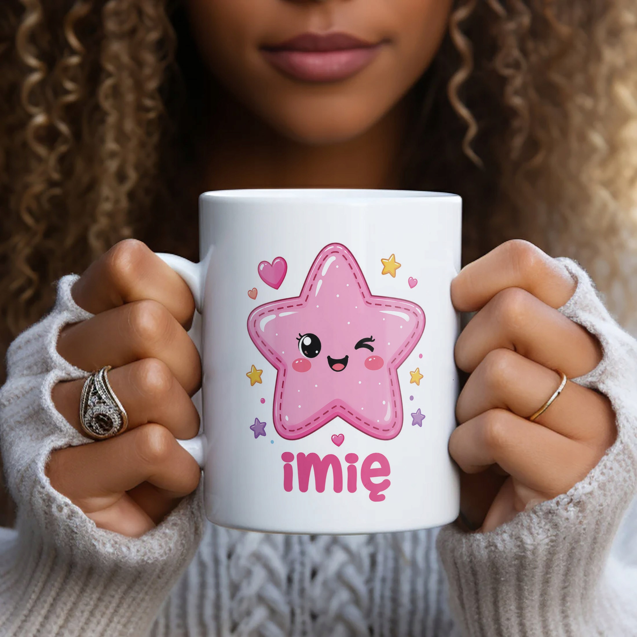 Biały Kubek z nadrukiem personalizowany Kawaii Gwiazdka Dla Dzieci Prezent
