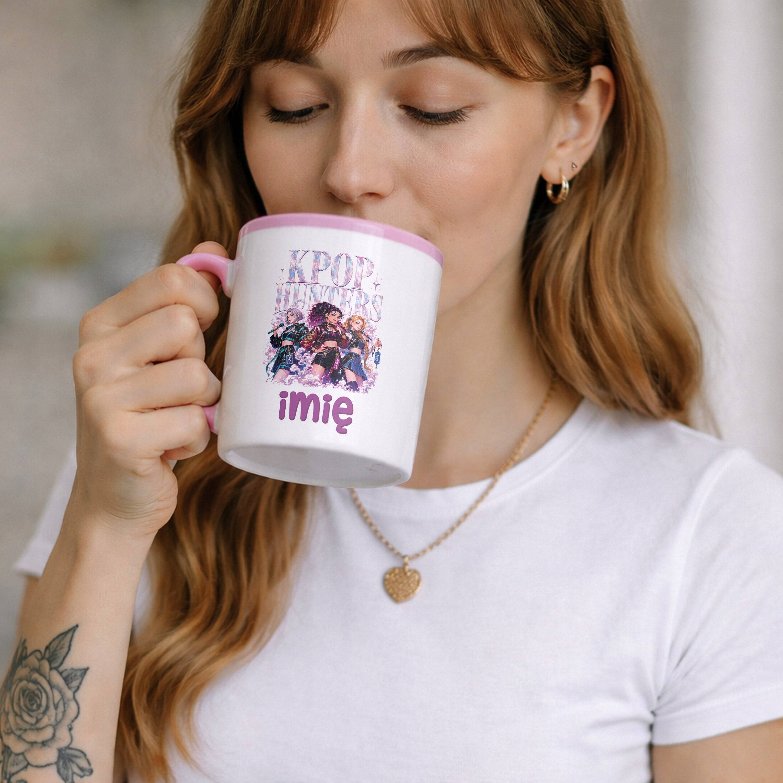 Zestaw Personalizowany Plecak Worek Kubek Różowy Łowczynie Kpop Prezent