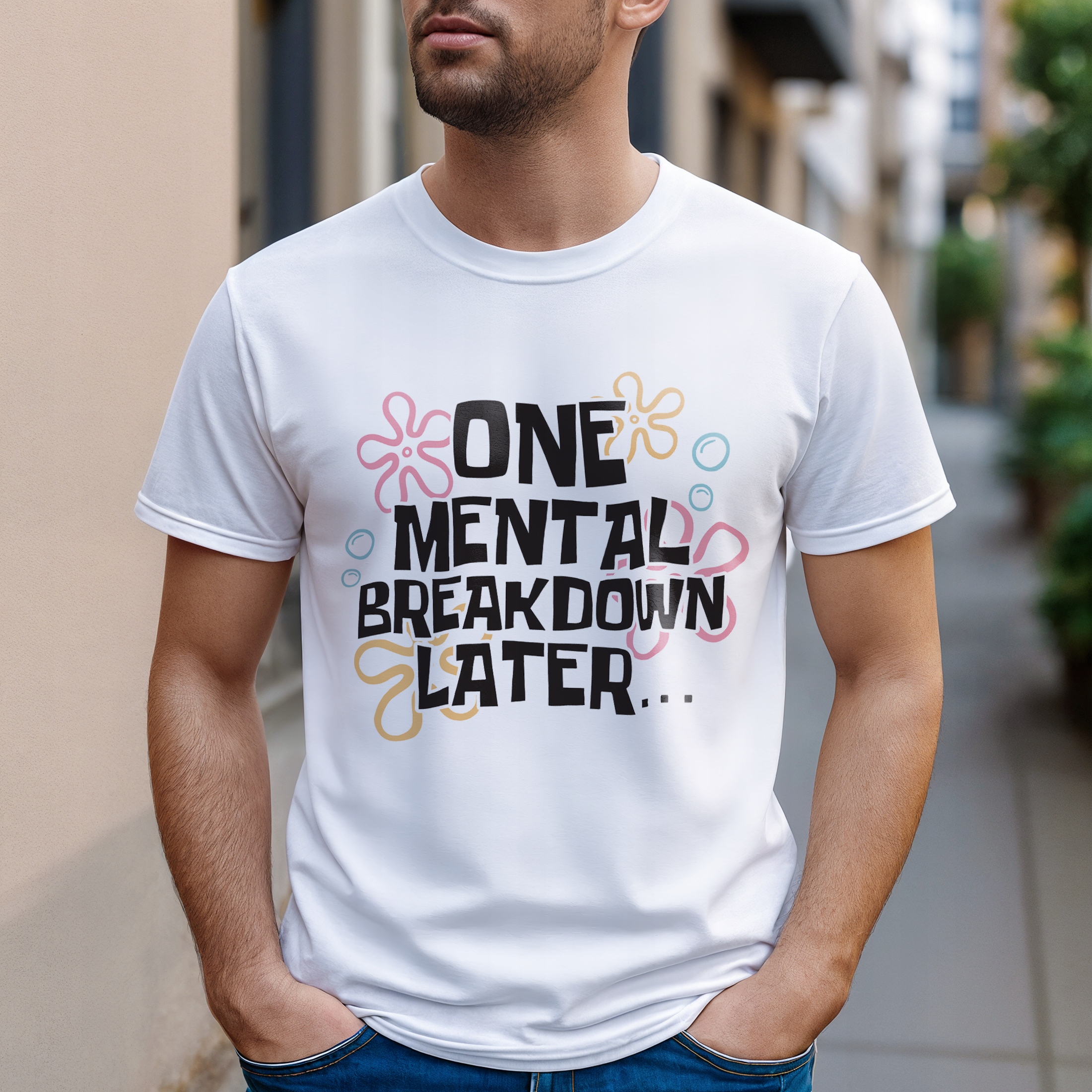 Koszulka biała męska One Mental Breakdown Later Zabawny Prezent r. 3XL