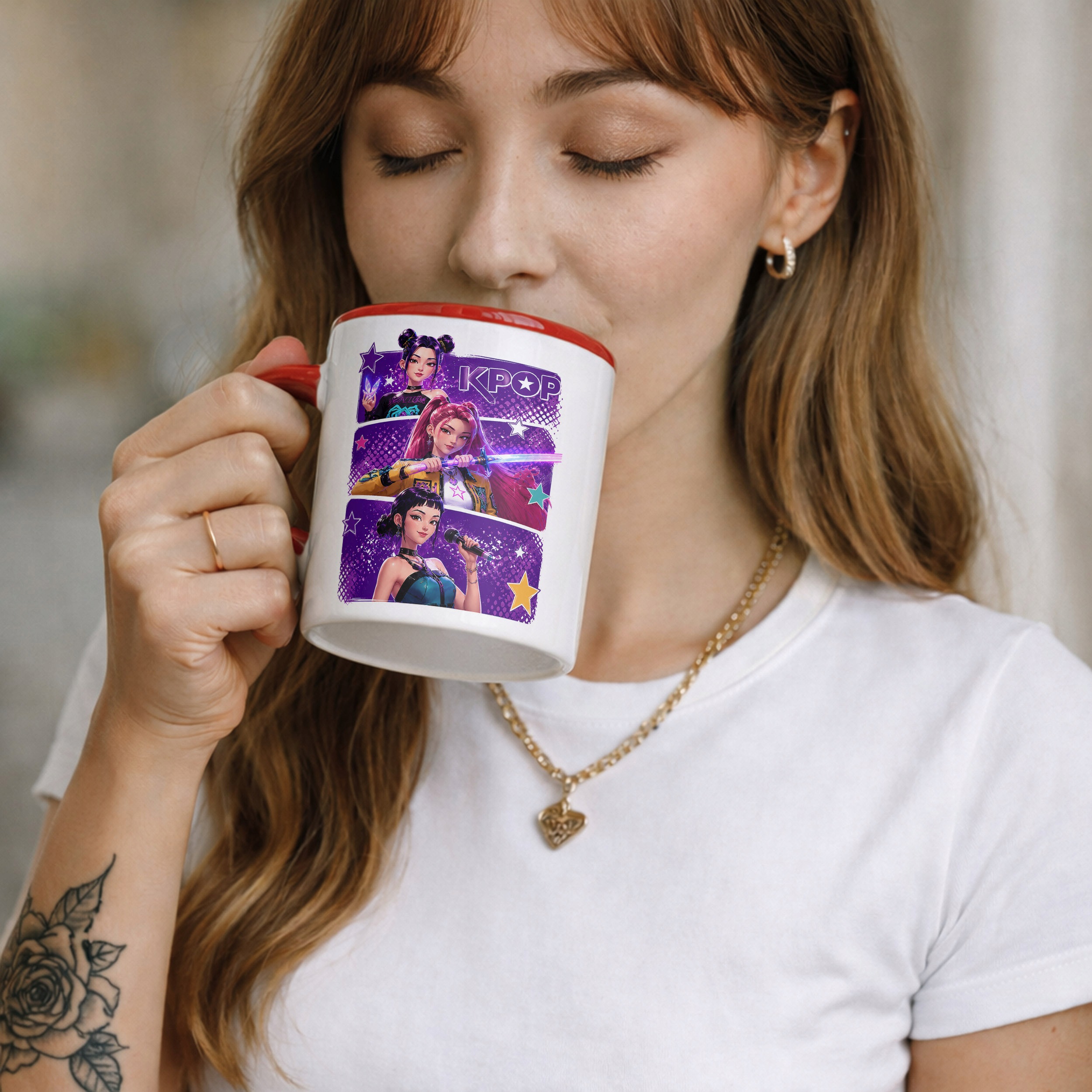 Zestaw Plecak Worek Kubek Czerwony Z Nadrukiem ŁOWCZYNIE KPOP Dla Dzieci