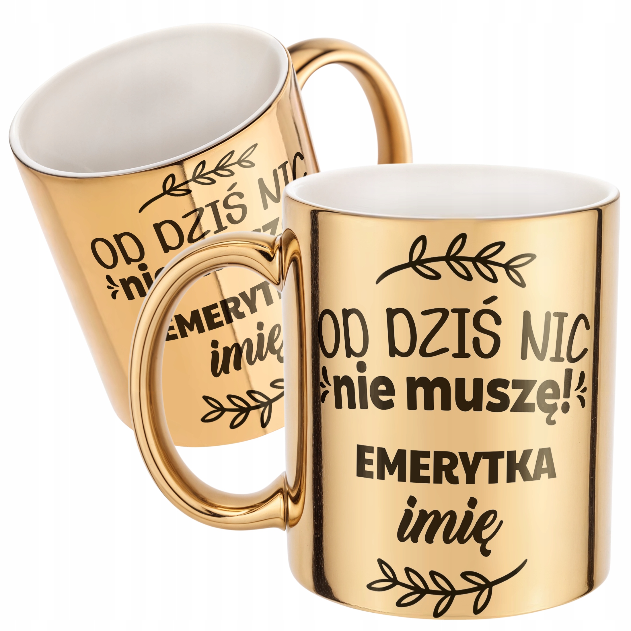 Złoty Kubek ceramiczny Personalizowany z okazji Emerytury Dla Emerytki