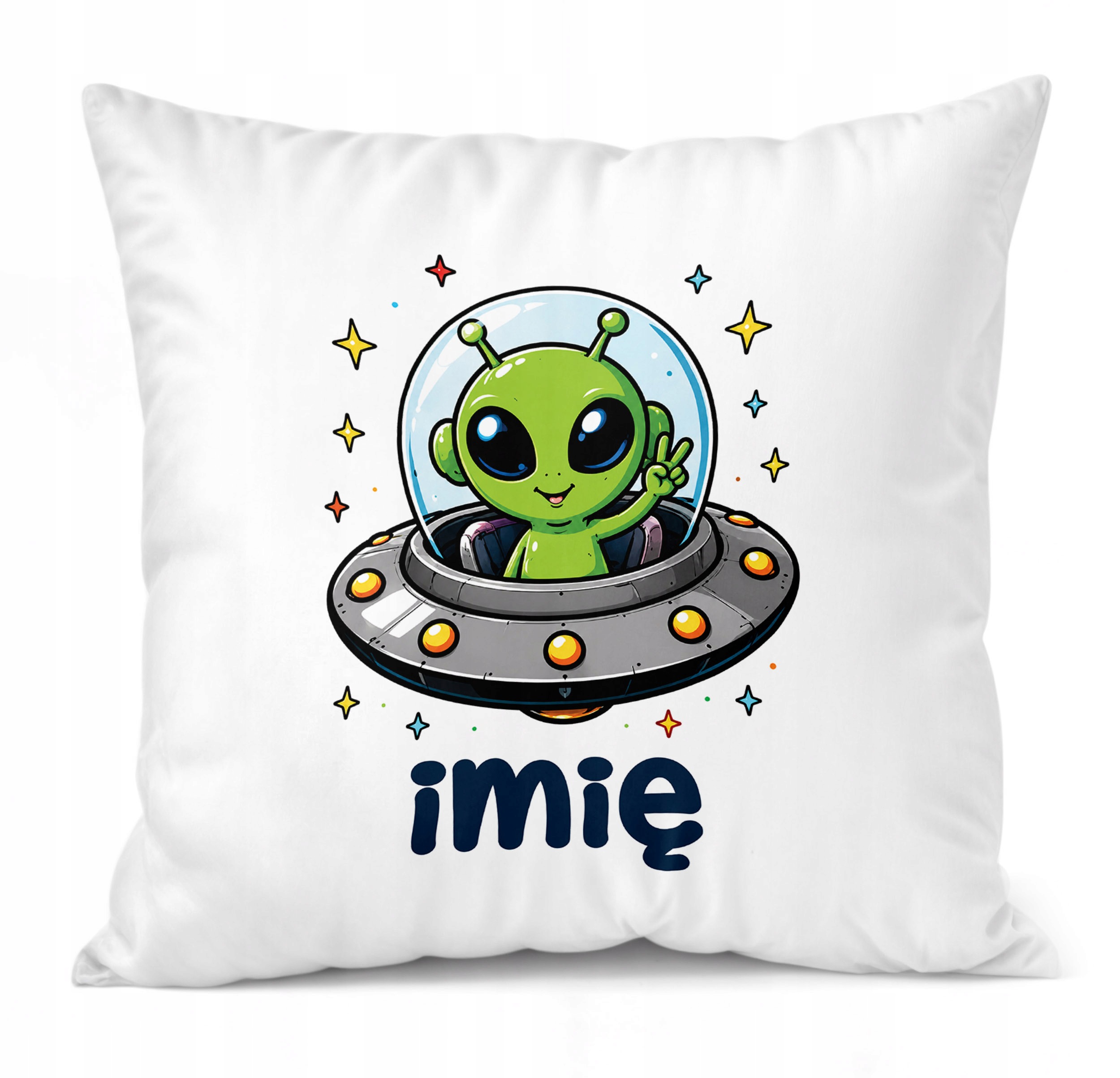 Zestaw Personalizowany Kubek Różowy Poduszka Kosmita UFO Prezent