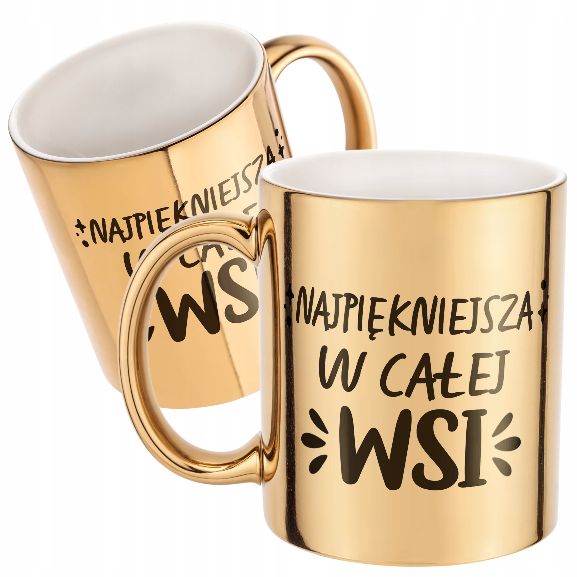 Złoty kubek na prezent Dzień Kobiet Najpiękniejsza W Całej Wsi Prezent