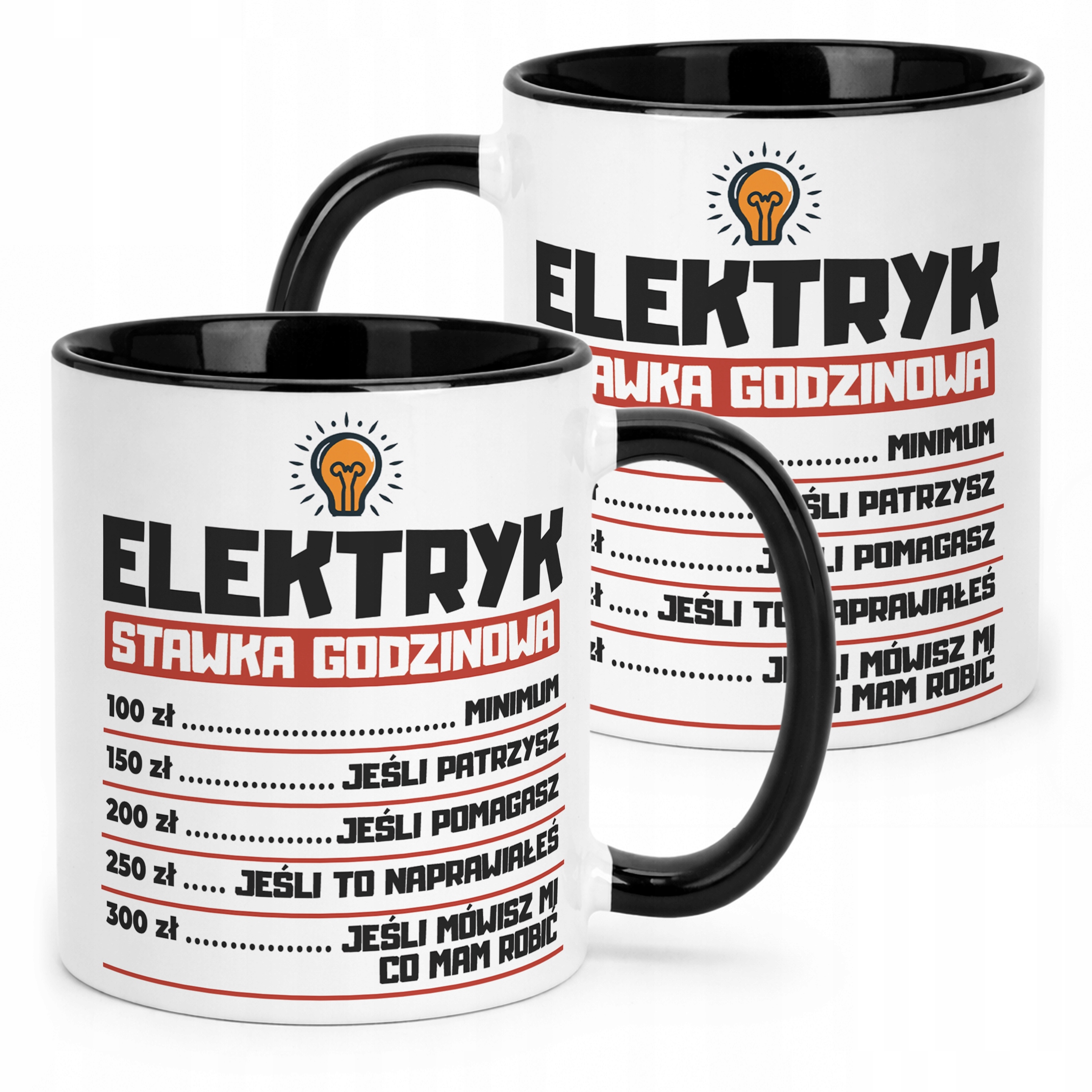 Kubek Czarny Elektryk Stawka Godzinowa Zabawny Prezent Upominek