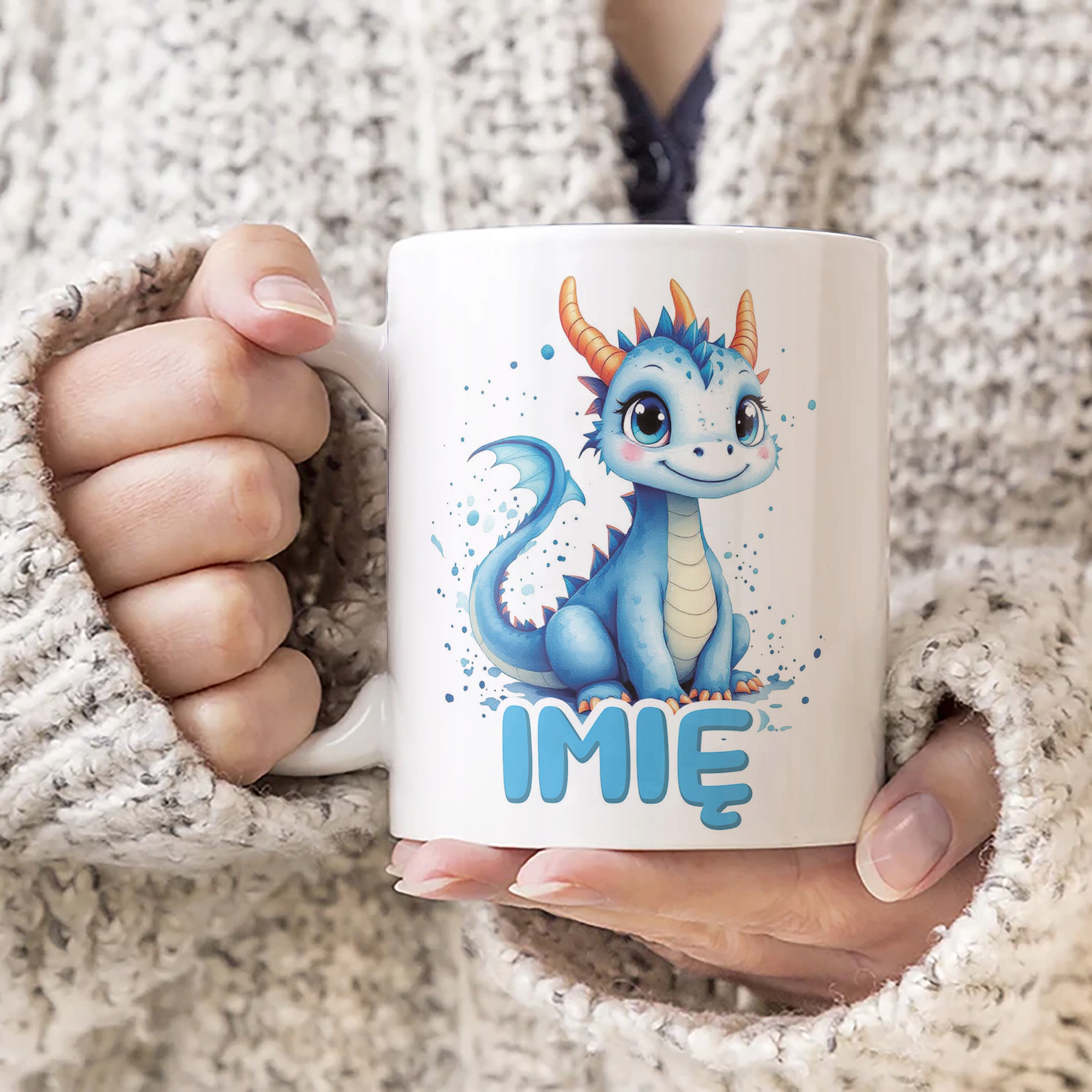 Kubek ceramiczny personalizowany Smok Zwierzak Słodki Dla Dzieci