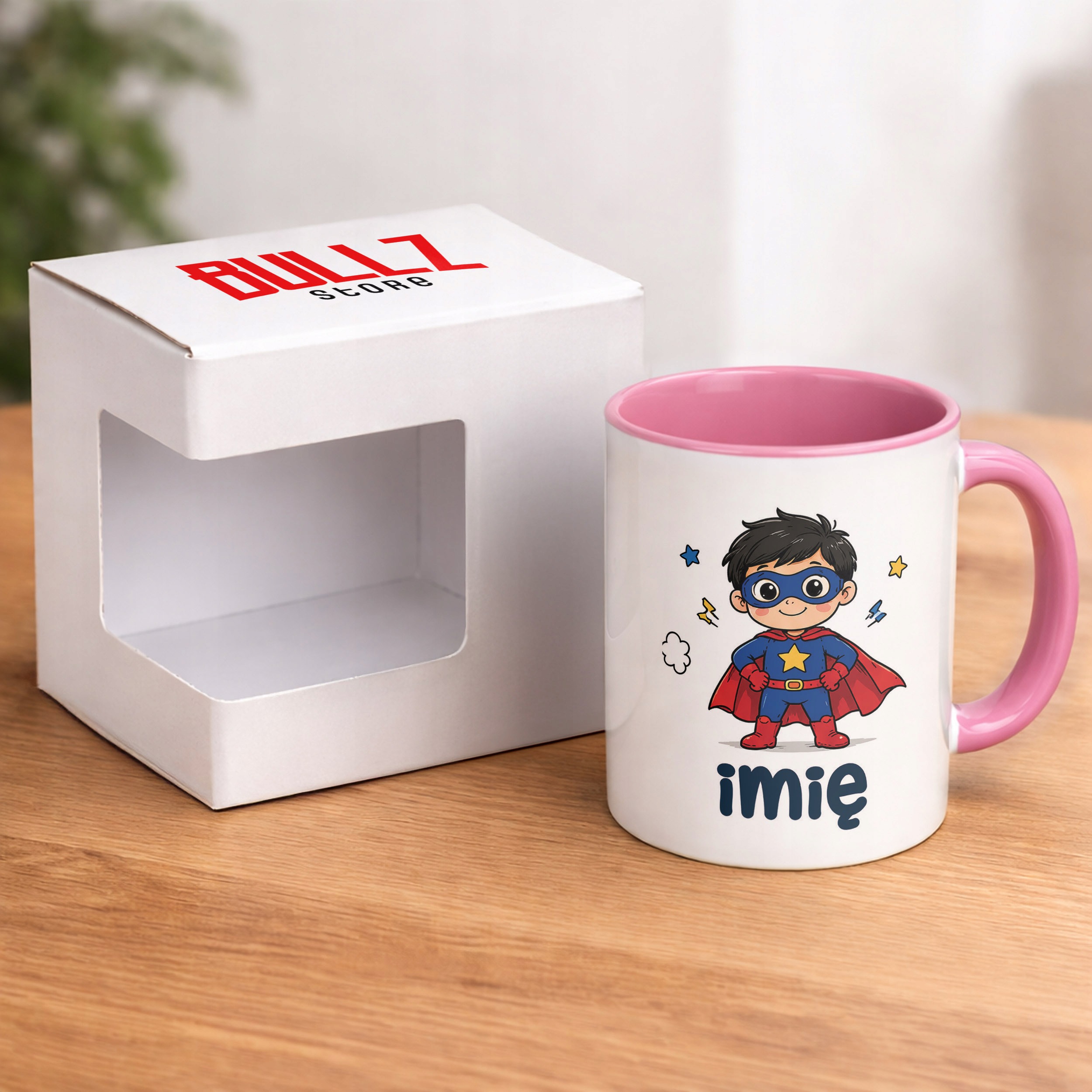 Zestaw Personalizowany Plecak Worek Kubek Różowy Superbohater Prezent