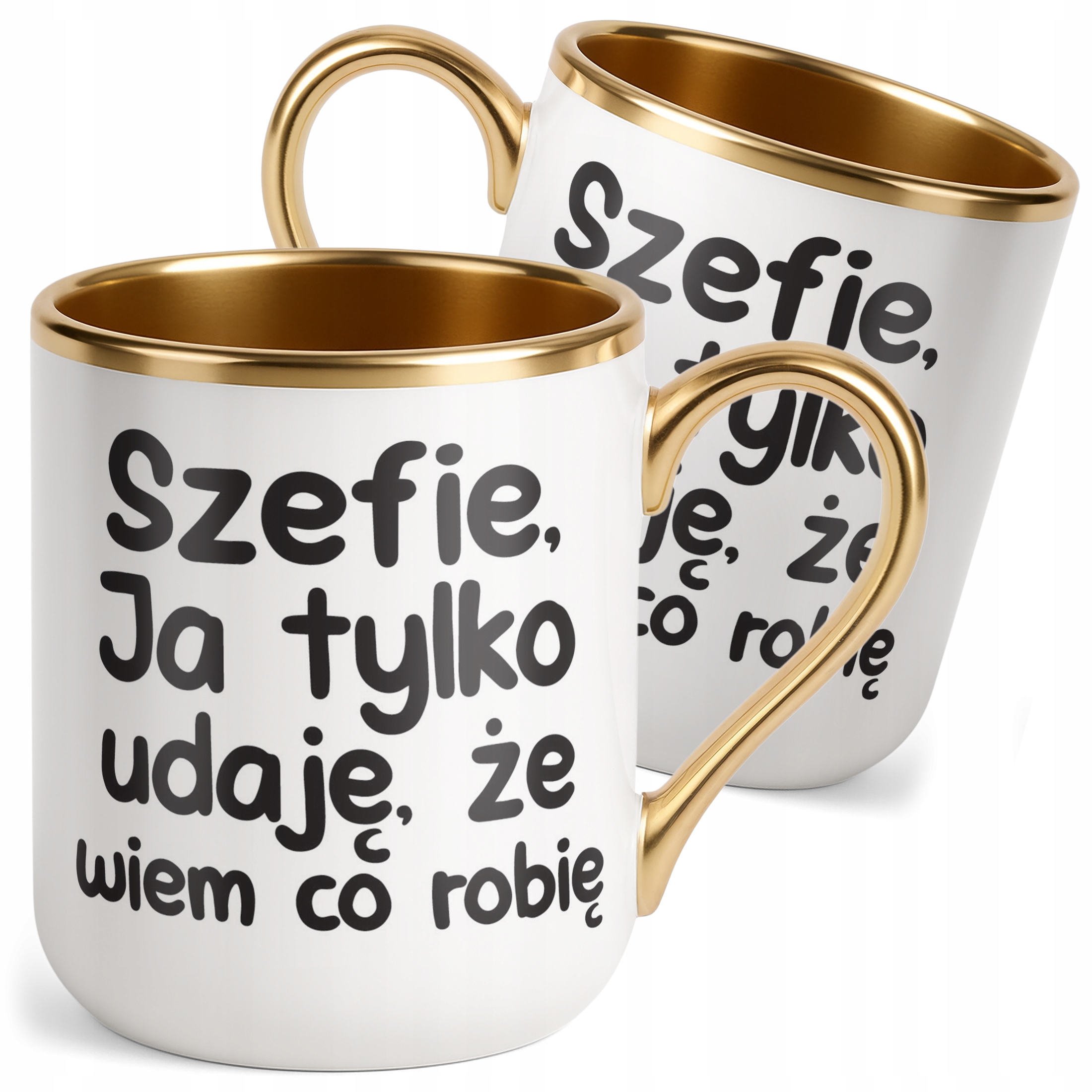 Kubek Premium Złoty Szefie Ja Tylko Udaję Że Wiem Śmieszny Zabawny Prezent