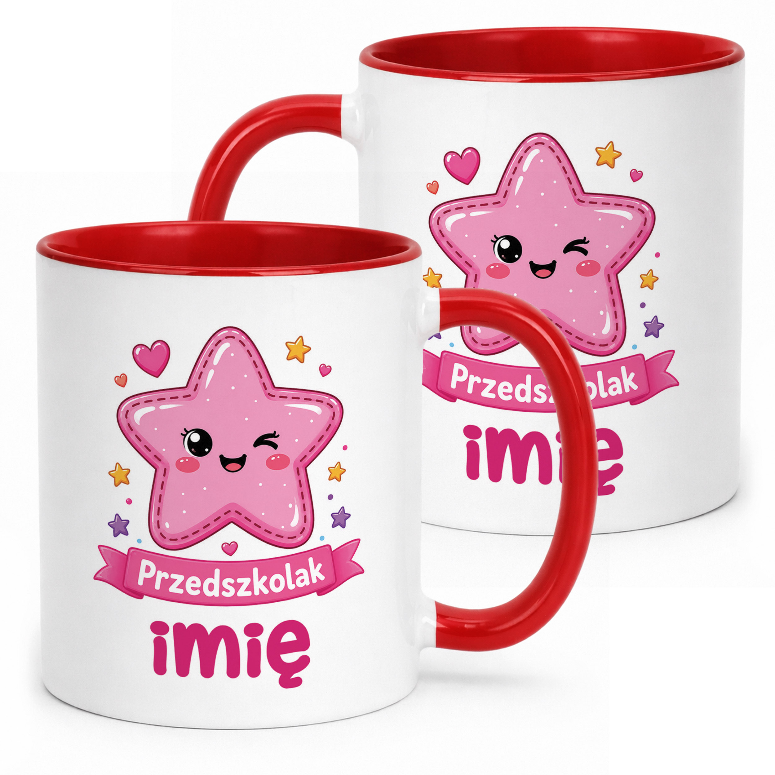 Kubek Czerwony z nadrukiem personalizowany Przedszkolak Szkoła Dla Dzieci