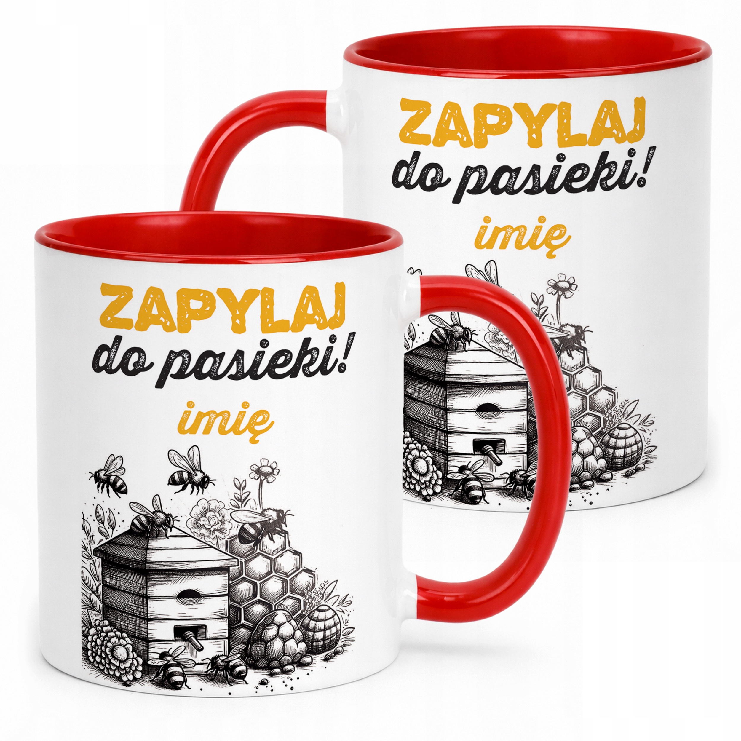 Kubek Czerwony Personalizowany Dla Pszczelarza Pszczoły Pasieka Prezent