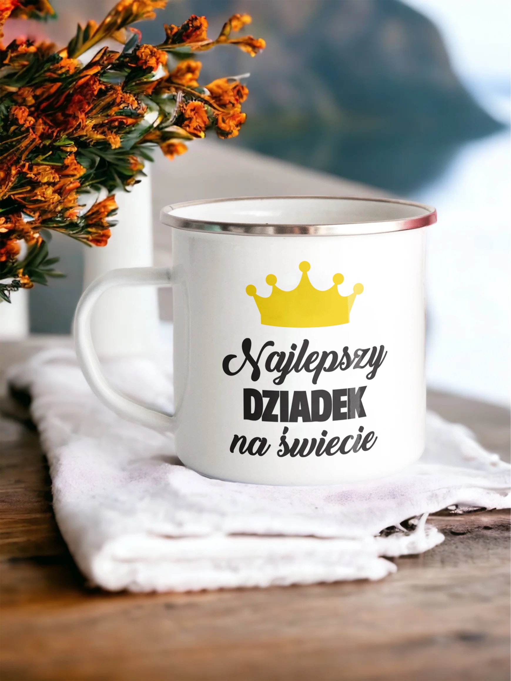 Emaliowany Kubek Garnuszek 300 ml Dzień Dziadka Prezent Najlepszy Dziadek