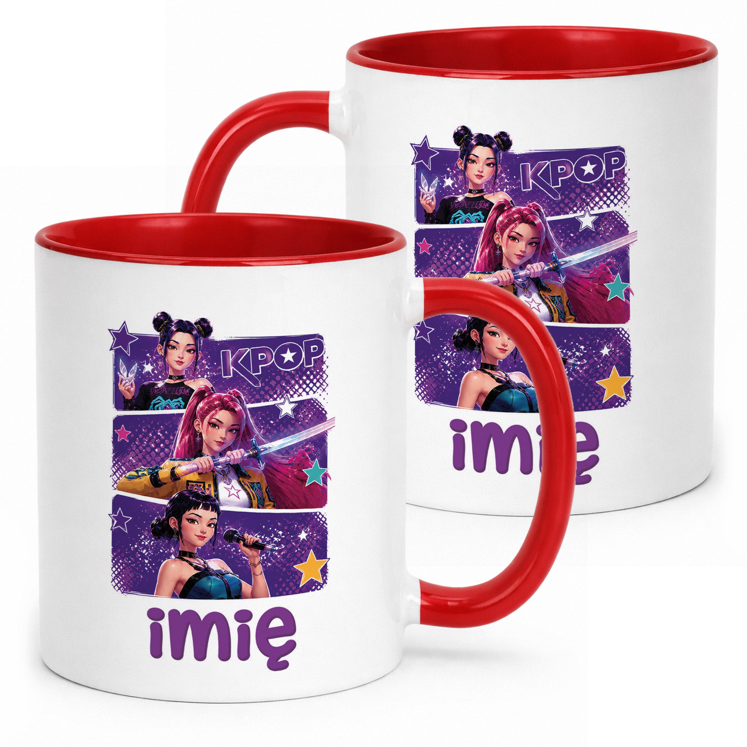 Kubek Czerwony z nadrukiem personalizowany ŁOWCZYNIE KPOP Prezent
