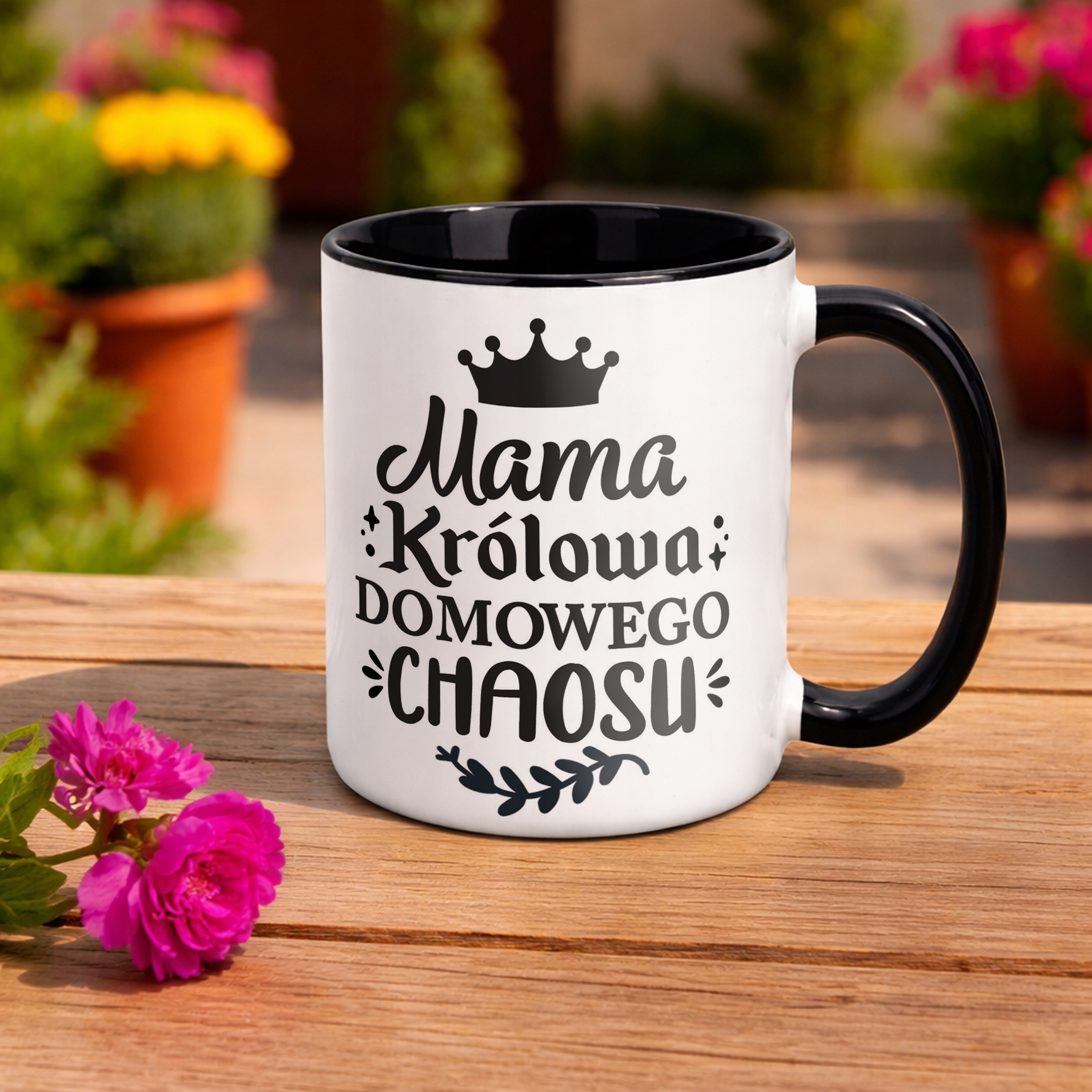 Kubek Czarny Dzień Matki Dla Mamy Prezent Królowa Domowego Chaosu