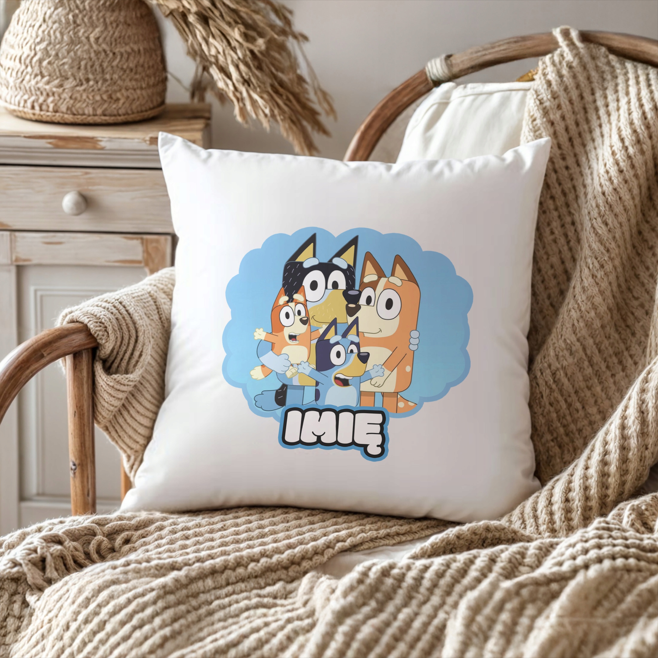 Poduszka 38×38 cm Bluey Pies dla Dzieci Personalizacja