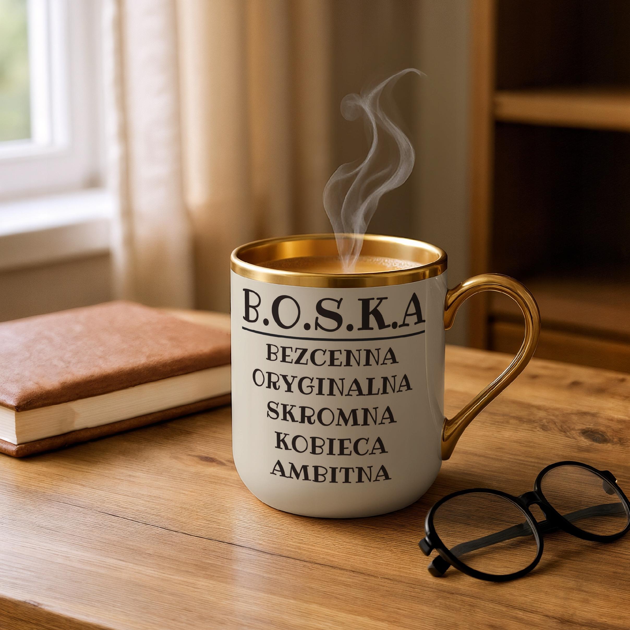 Kubek Premium Złoty Ecru B.O.S.K.A Dla Kobiety Śmieszny Zabawny Prezent