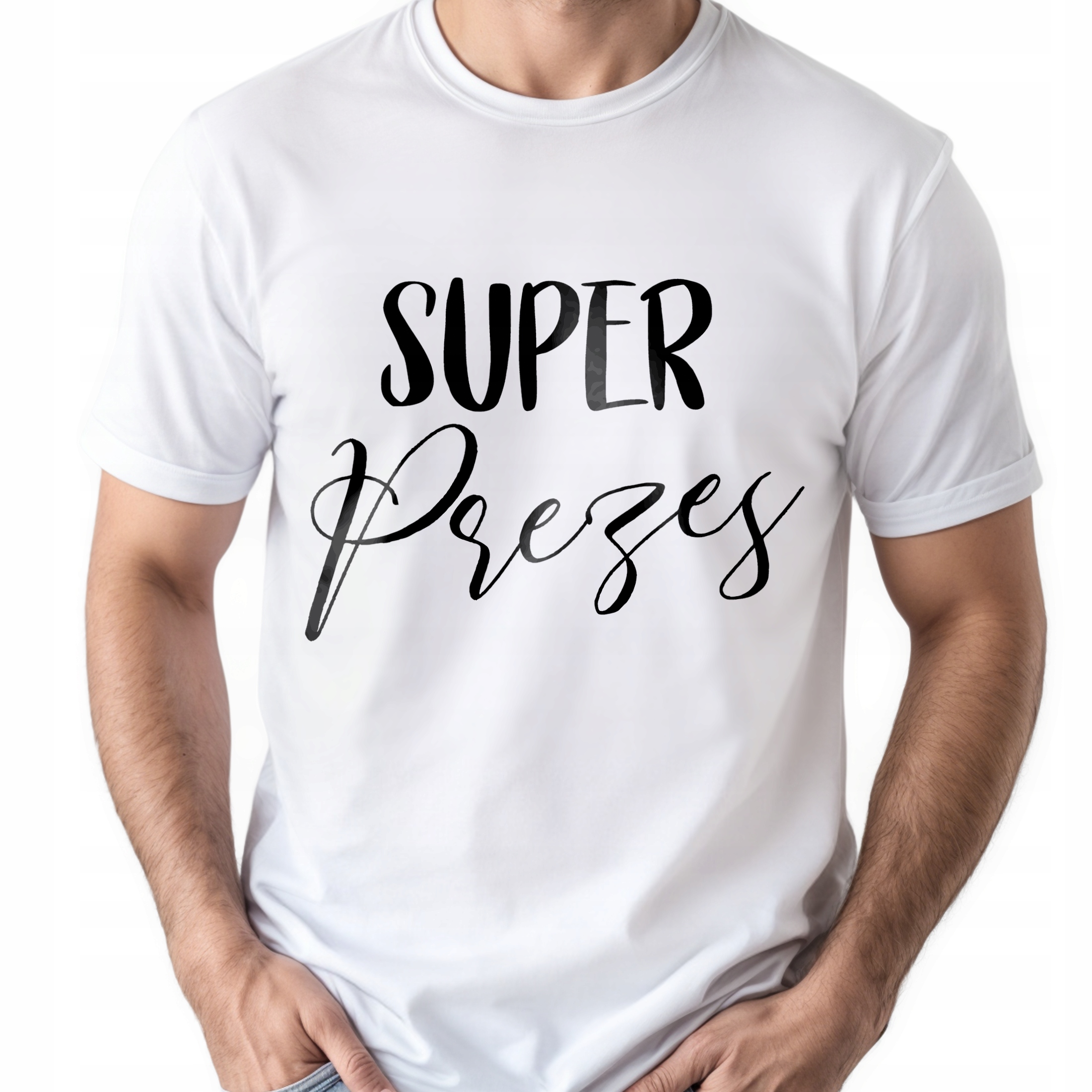 Koszulka biała męska Super Prezes Zabawny Prezent r. 3XL