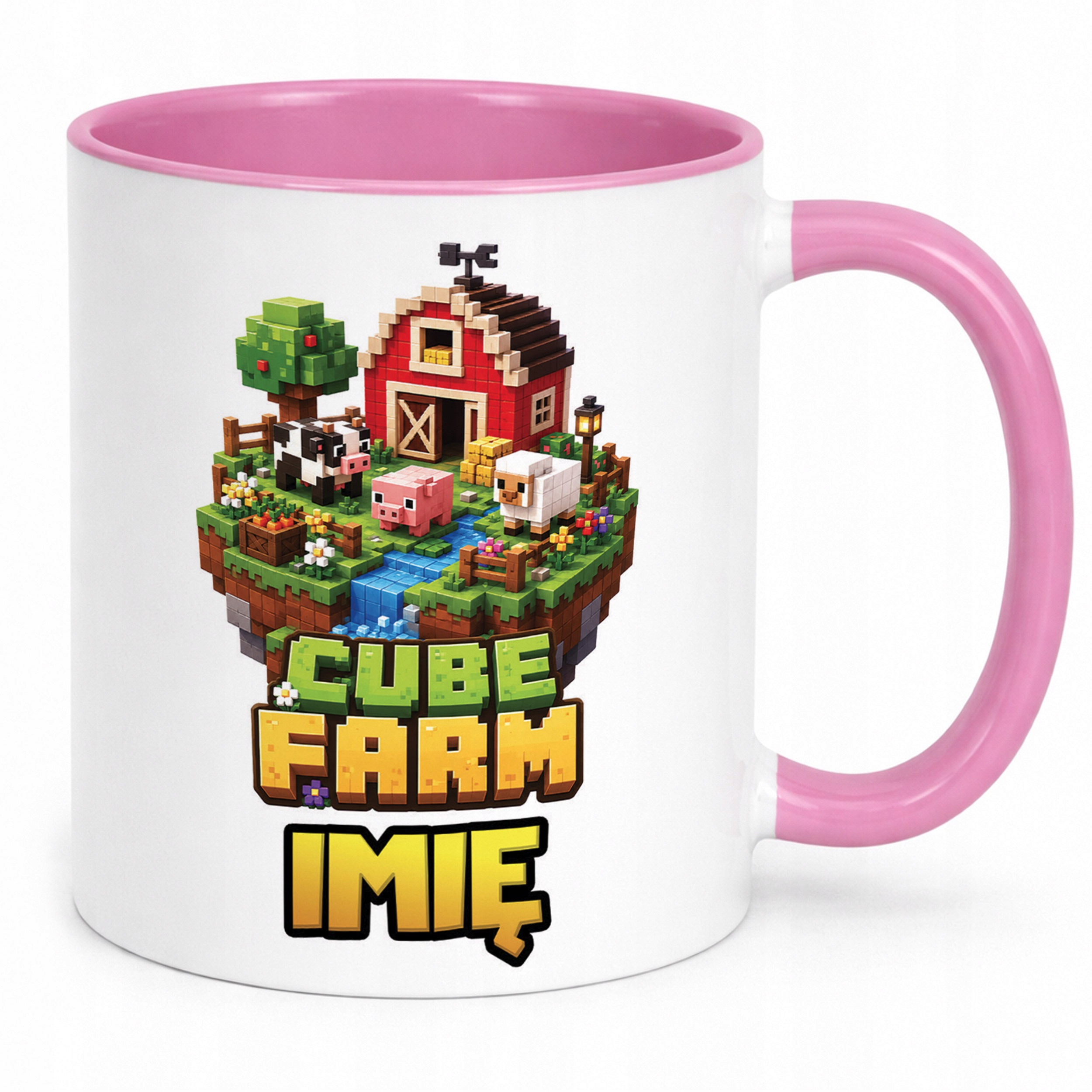 Zestaw Personalizowany Kubek Różowy Poduszka gra Cube Farm Prezent