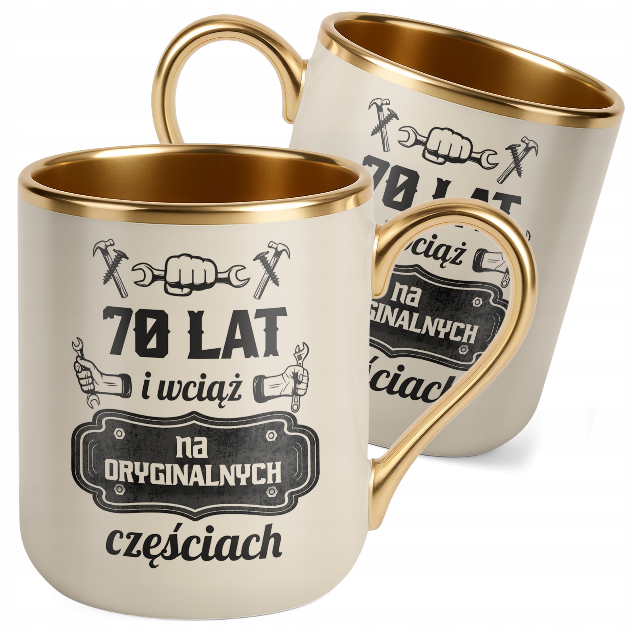 Kubek Premium Złoty Ecru 70 Lat i Wciąż Na Oryginalnych Częściach Urodziny