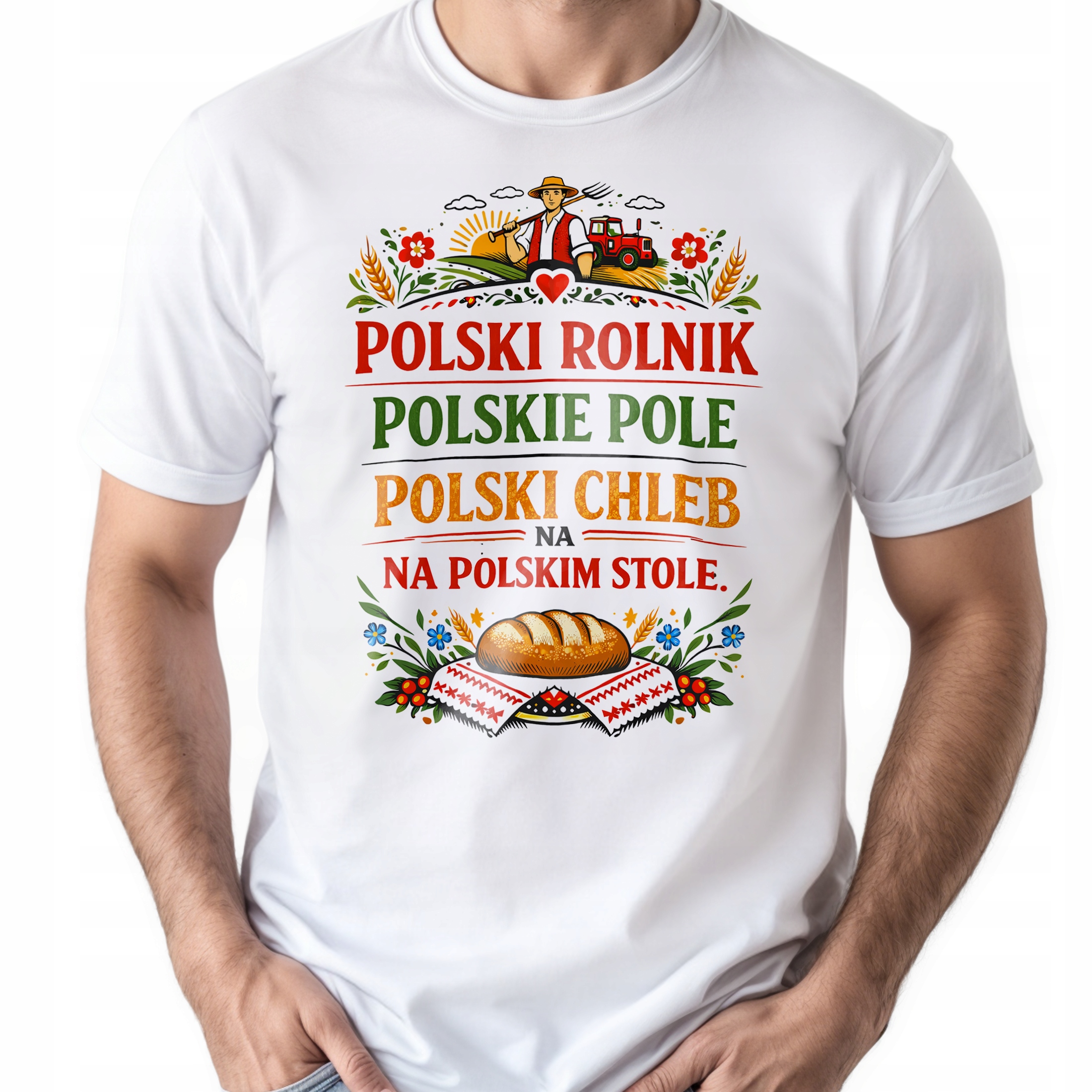 Koszulka biała męska Polski Rolnik Polskie Pole Chleb na stole r. 3XL