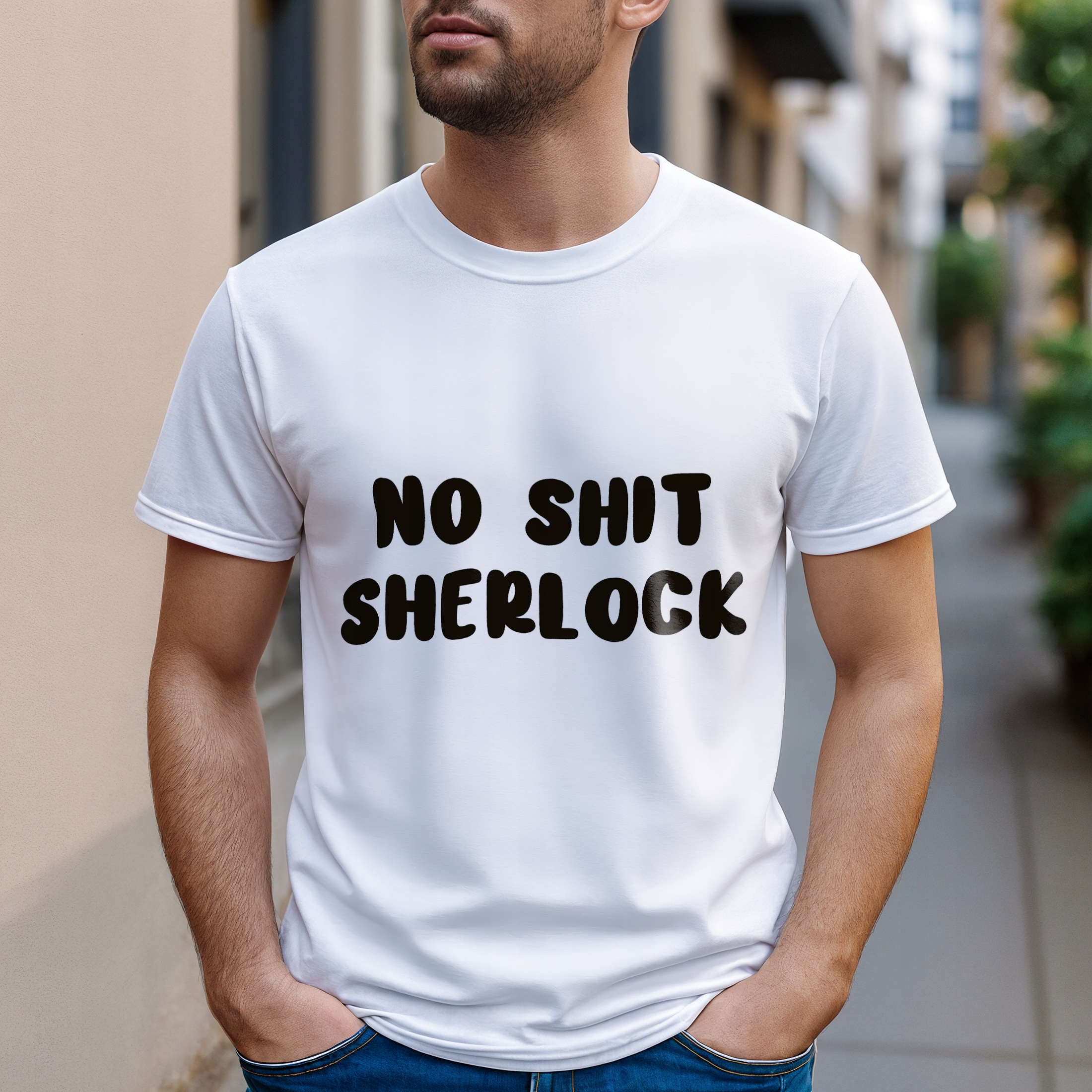 Koszulka biała męska No Shit Sherlock Zabawny Prezent