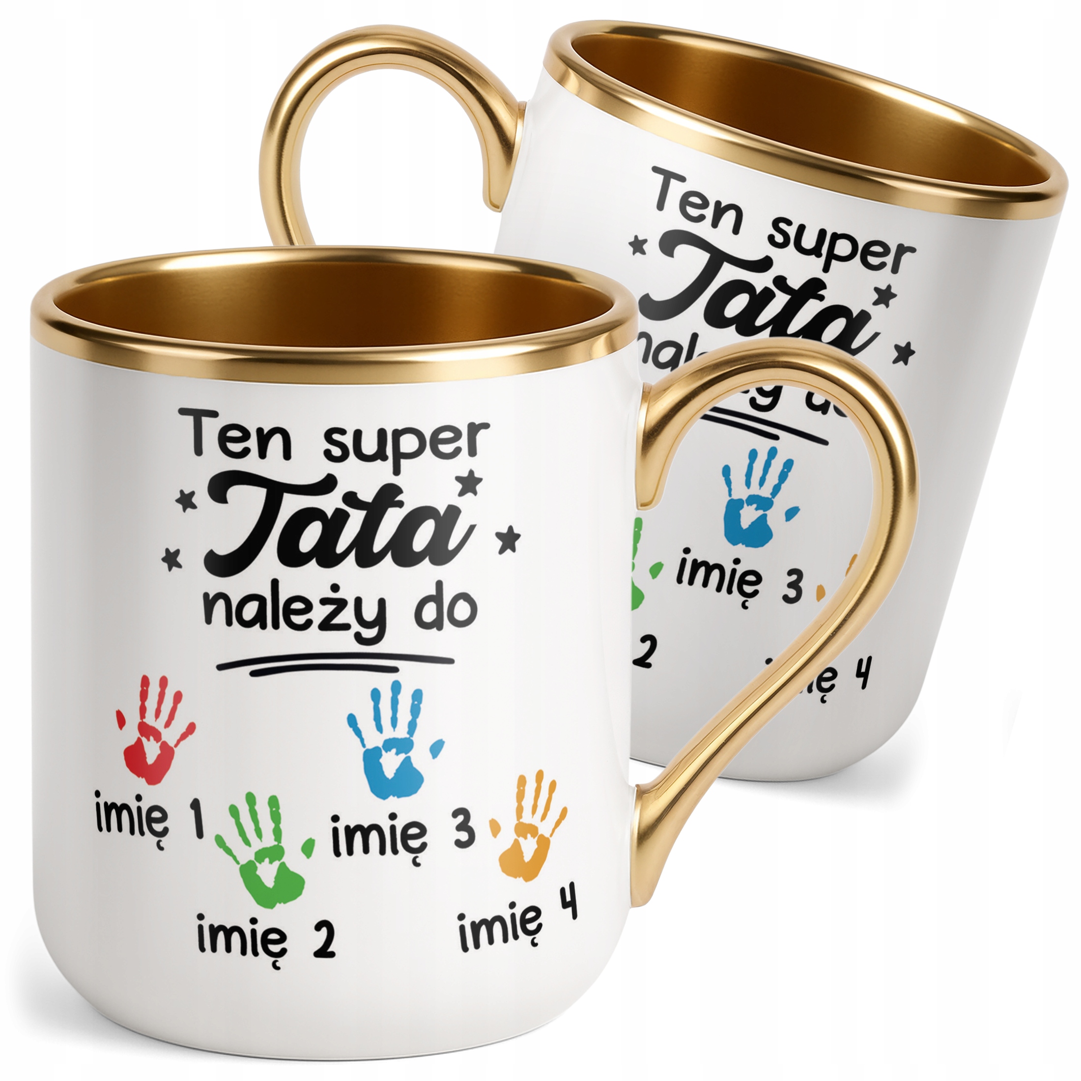 Kubek Premium Złoty Personalizowany Dzień Ojca Tata Należy Do 4 Dzieci