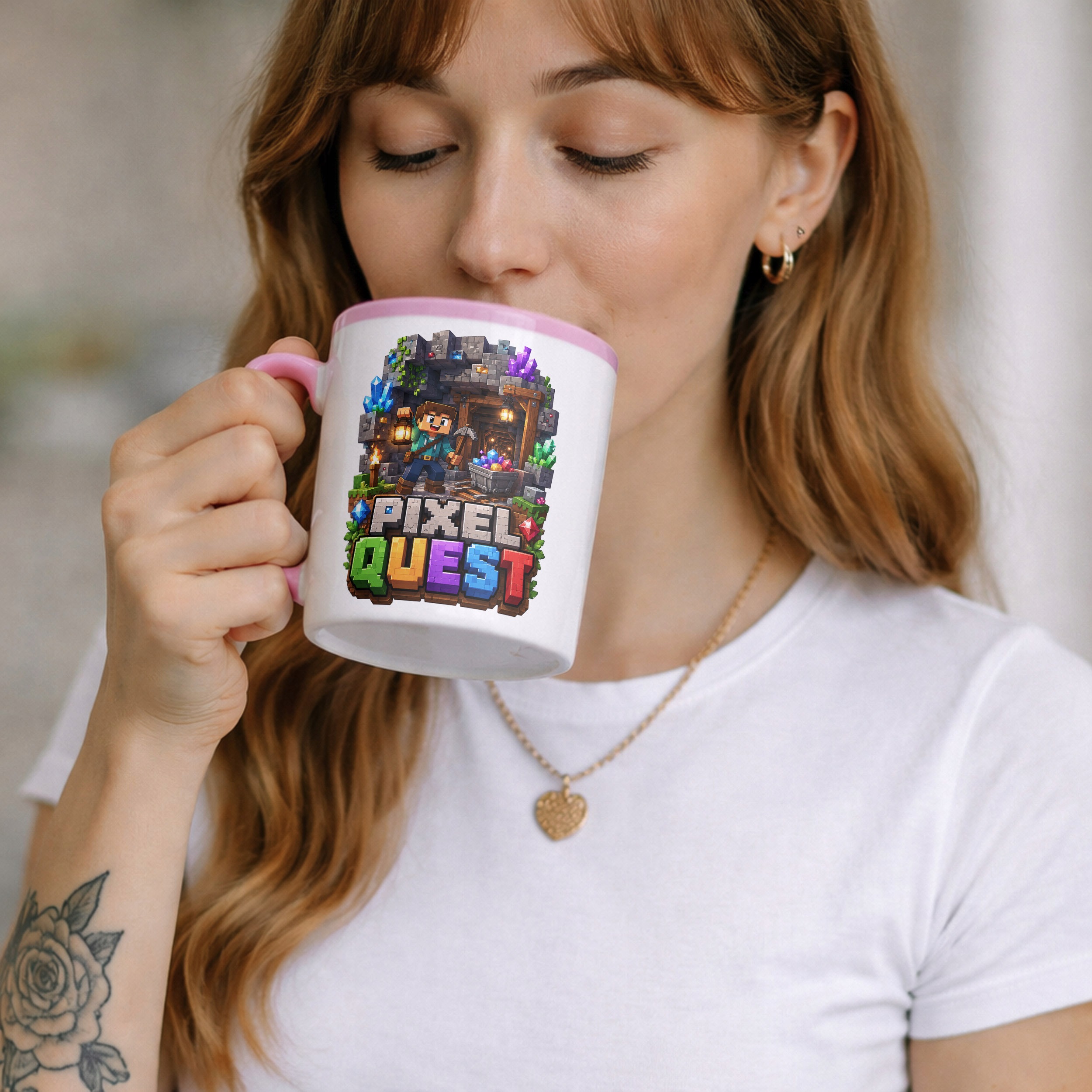 Kubek Różowy z nadrukiem PIXEL Gra Dla Dzieci Prezent Upominek