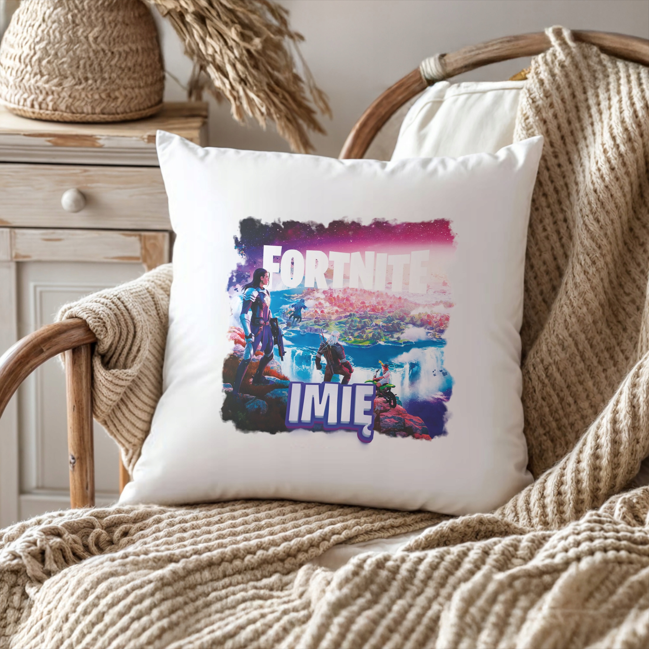 Poduszka 38×38 cm z Imieniem Fortnite dla Fanów i Graczy