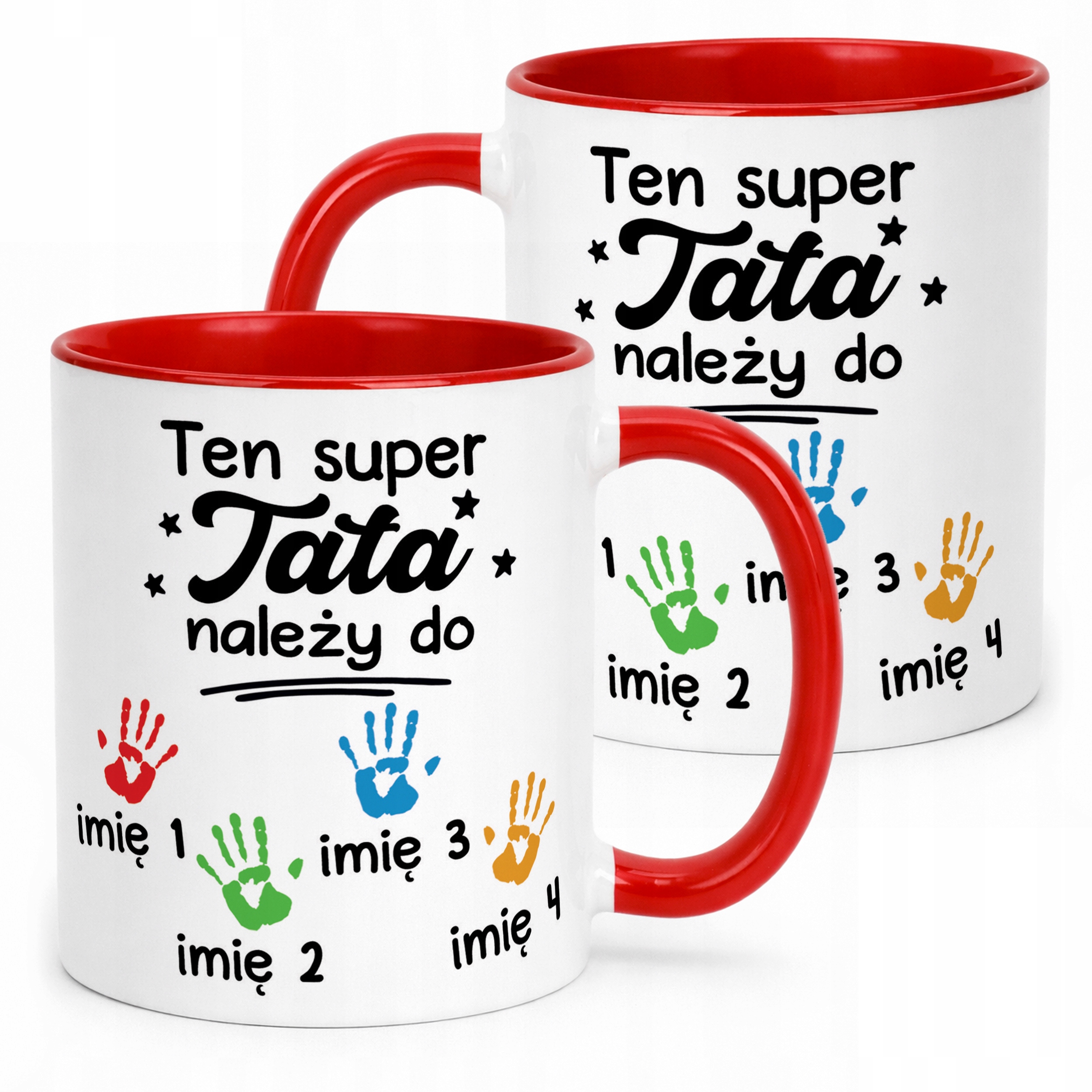 Kubek Czerwony Personalizowany Dzień Ojca Tata Należy Do 4 Dzieci