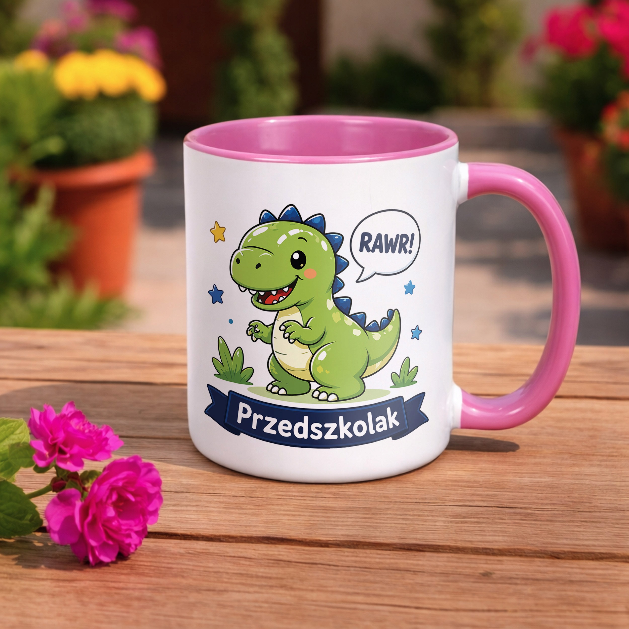 Zestaw Kubek Różowy Poduszka Z Nadrukiem Przedszkolak Szkoła Prezent