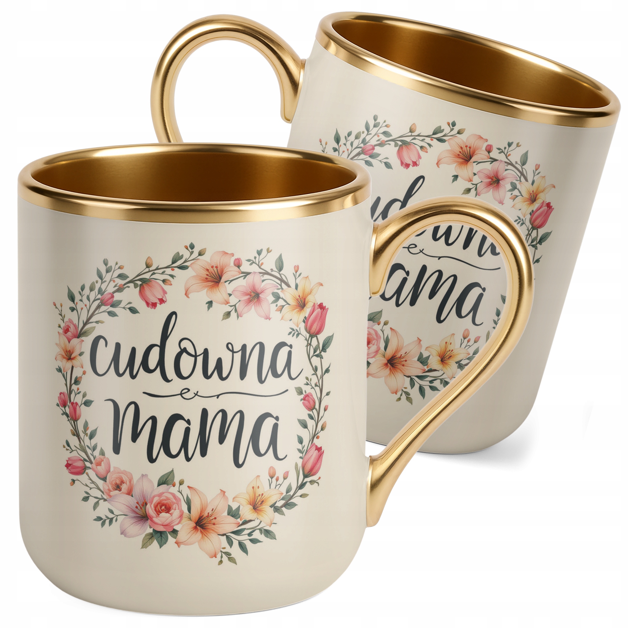 Kubek Premium Złoty Ecru Dzień Matki Prezent Upominek Cudowna Mama