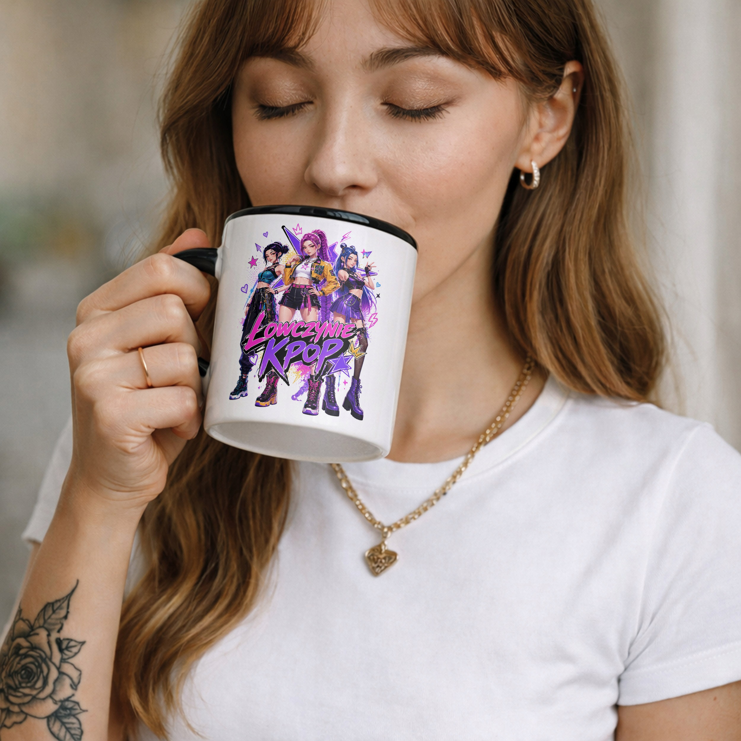Zestaw Plecak Worek Kubek Czarny Z Nadrukiem ŁOWCZYNIE KPOP Dla Dzieci