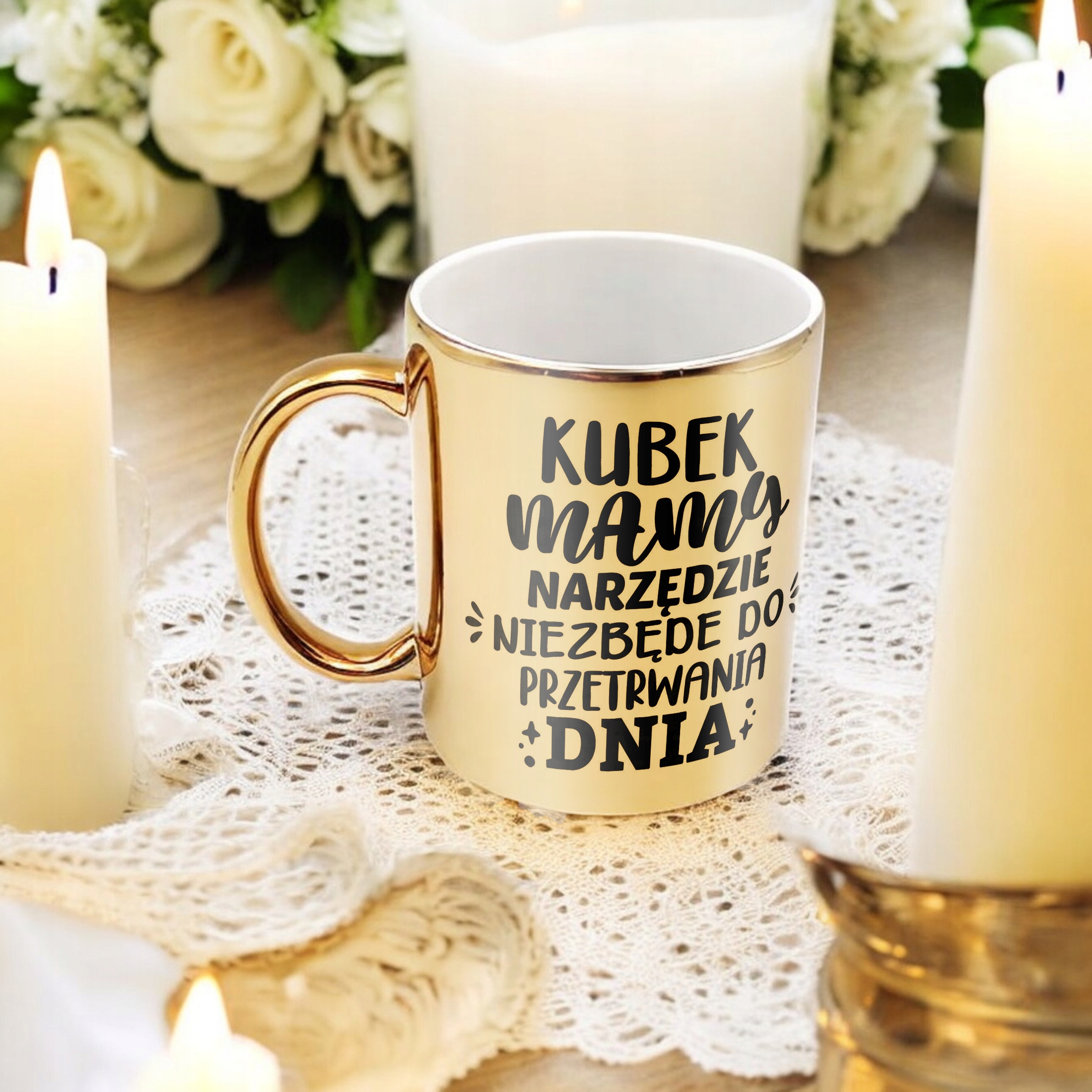 Złoty Kubek ceramiczny Dzień Matki Dla Mamy Narzędzie Do Przetrwania