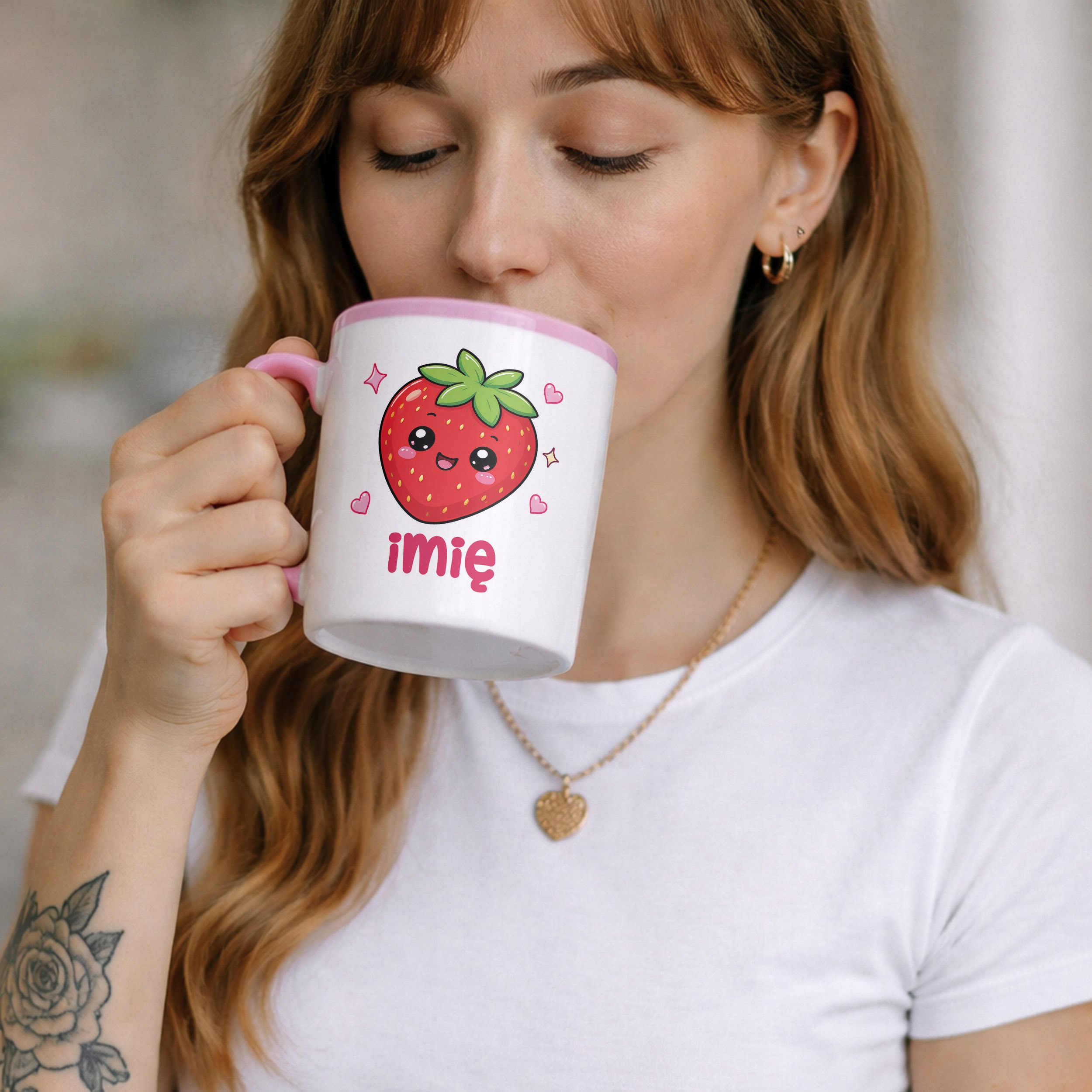 Zestaw Personalizowany Plecak Worek Kubek Różowy Pączek Prezent