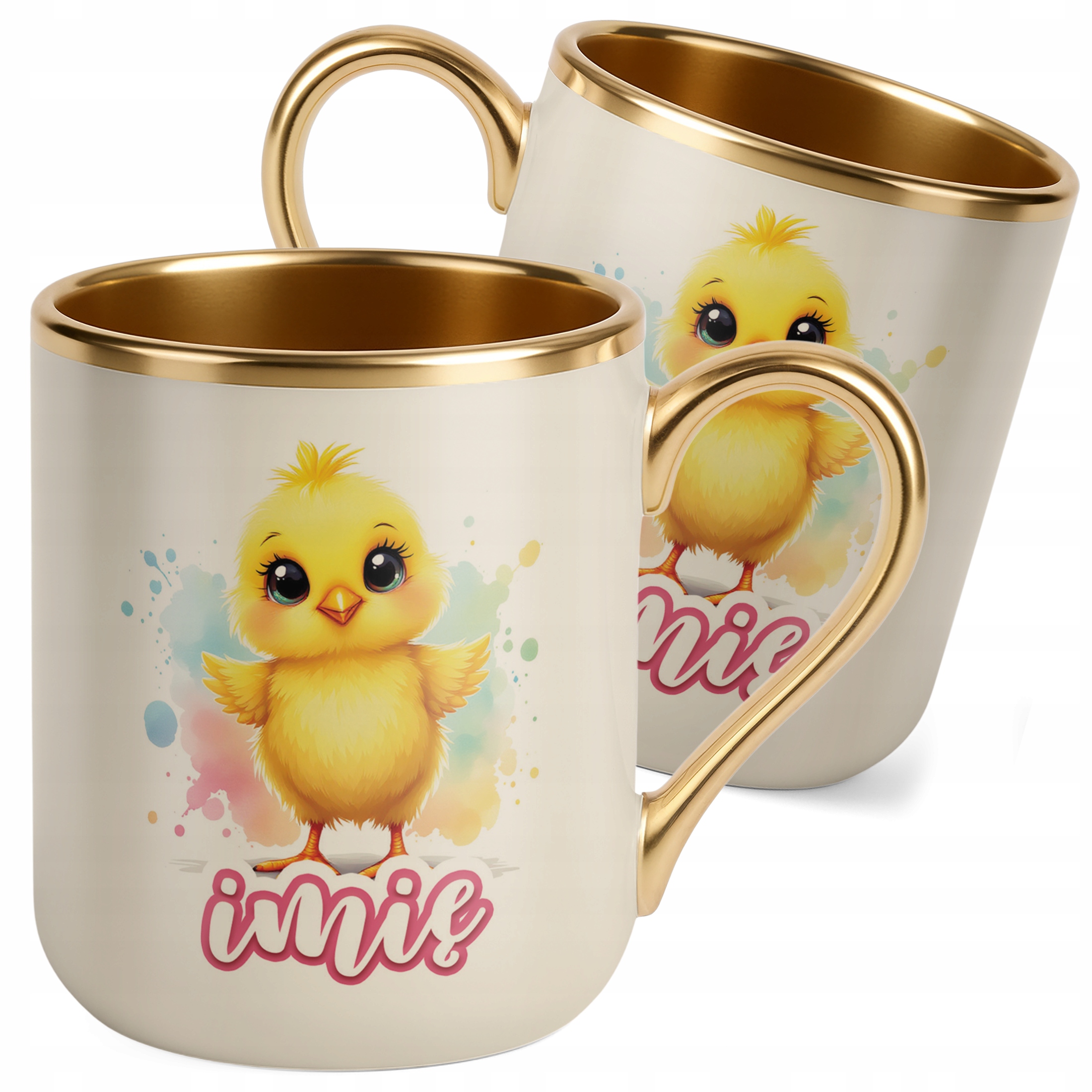 Kubek Premium Złoty Ecru Personalizowany Wielkanoc Prezent Kurczak Wiosna