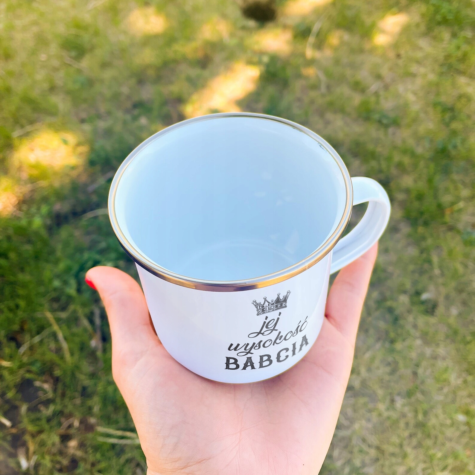 Emaliowany Kubek Garnuszek 300 ml Dzień Babci Prezent Jej Wysokość Babcia