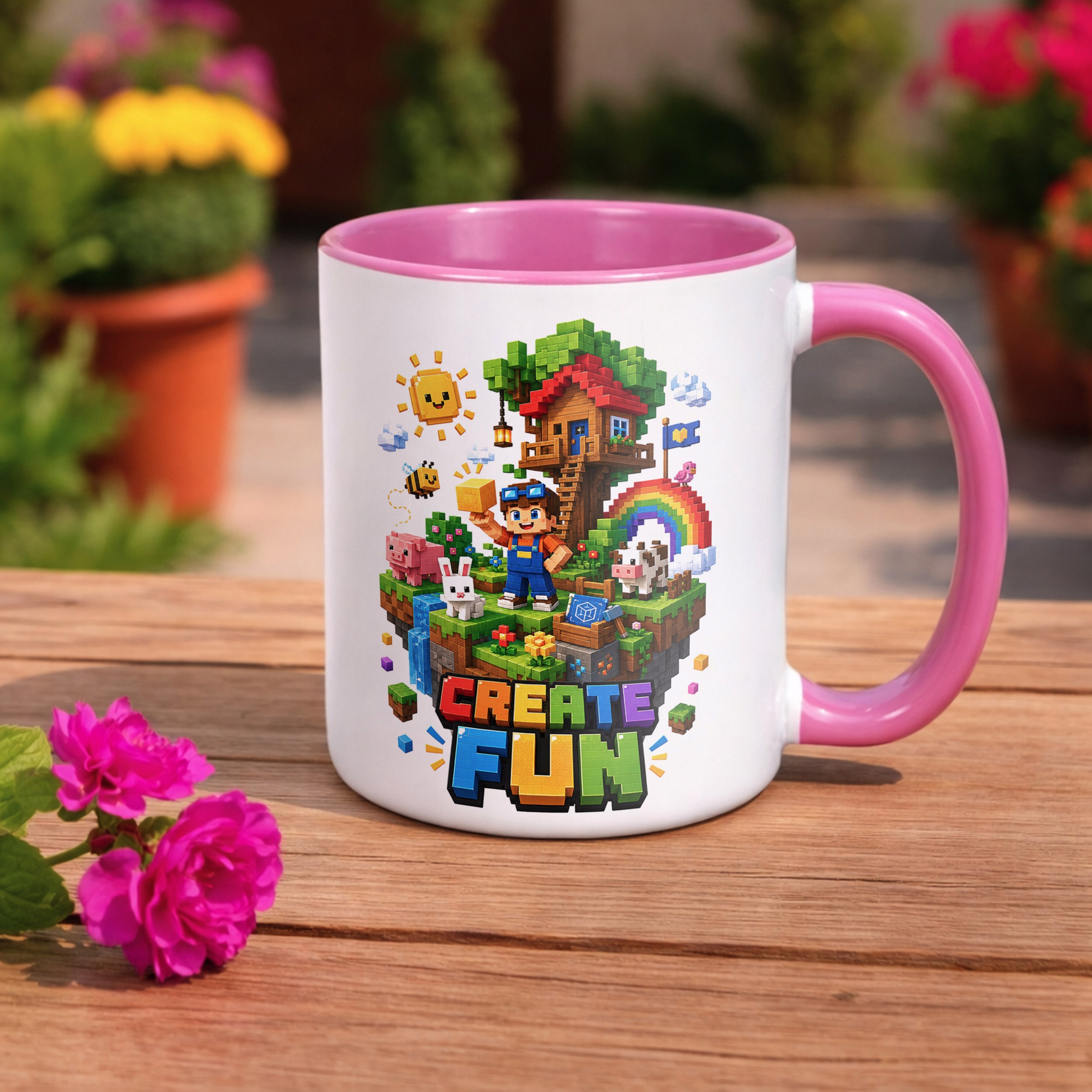 Kubek Różowy z nadrukiem PIXEL GRA Dla Dzieci Prezent Upominek