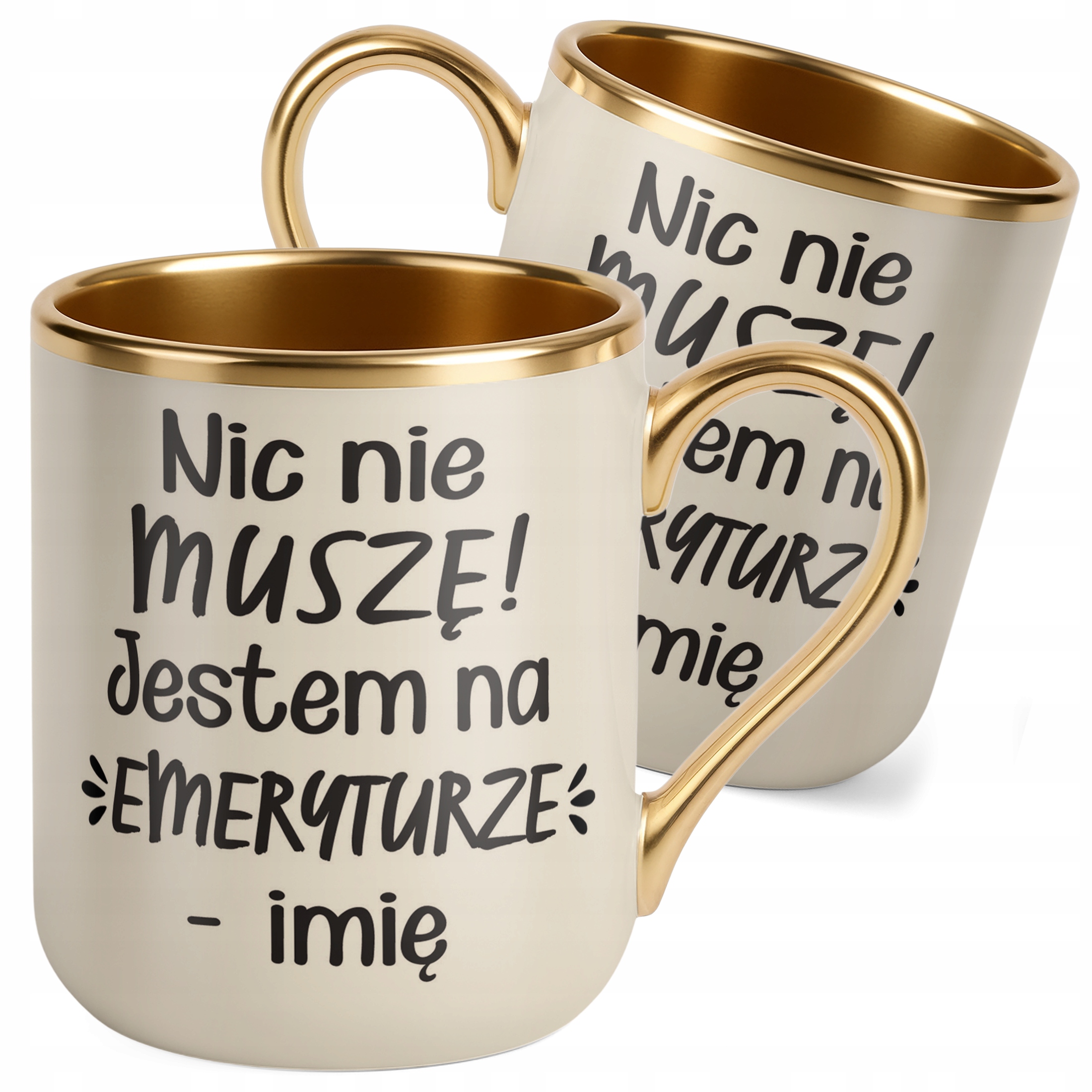 Kubek Premium Złoty Ecru Personalizowany z okazji Emerytury