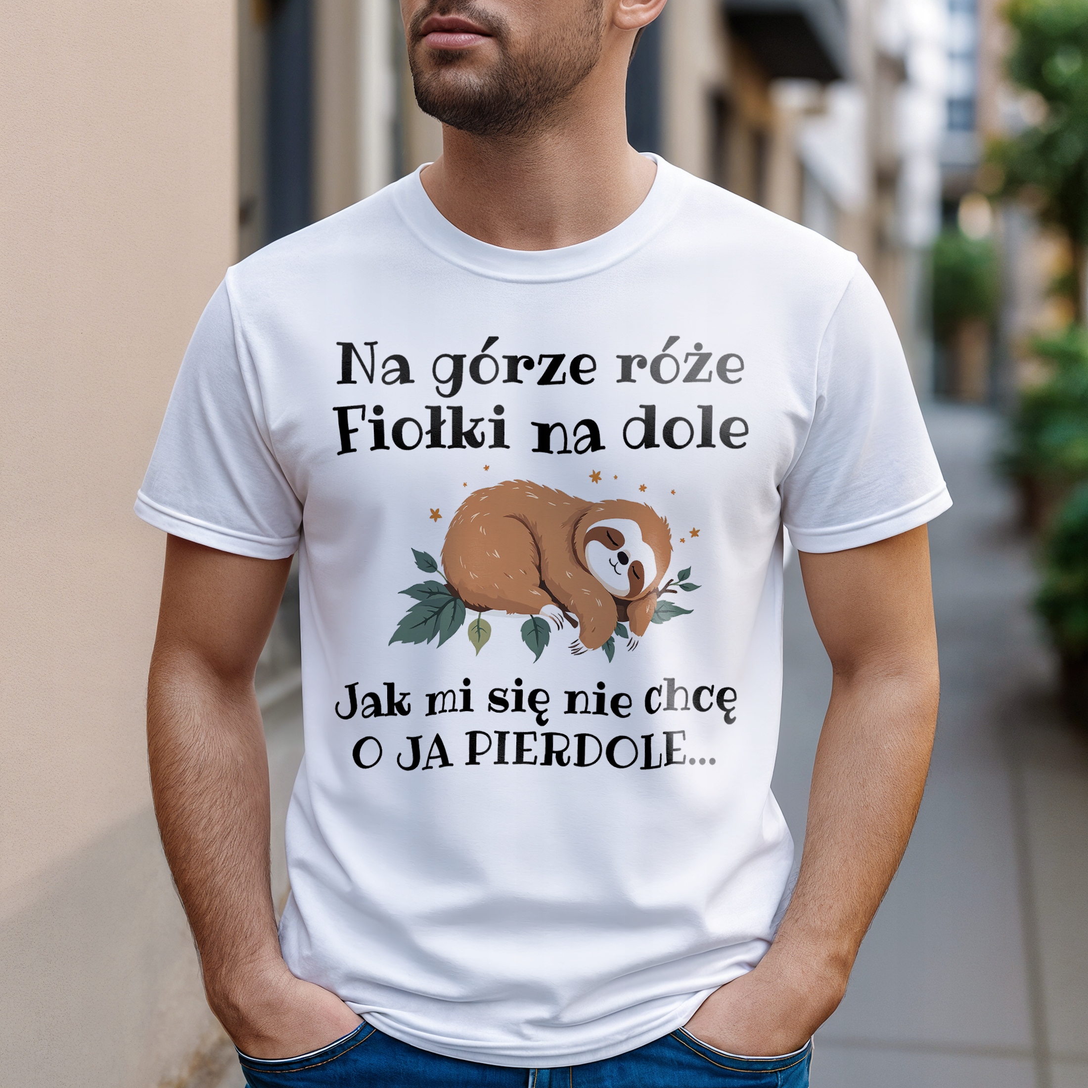 Koszulka biała męska Jak Mi Się Nie Chcę Zabawny Prezent
