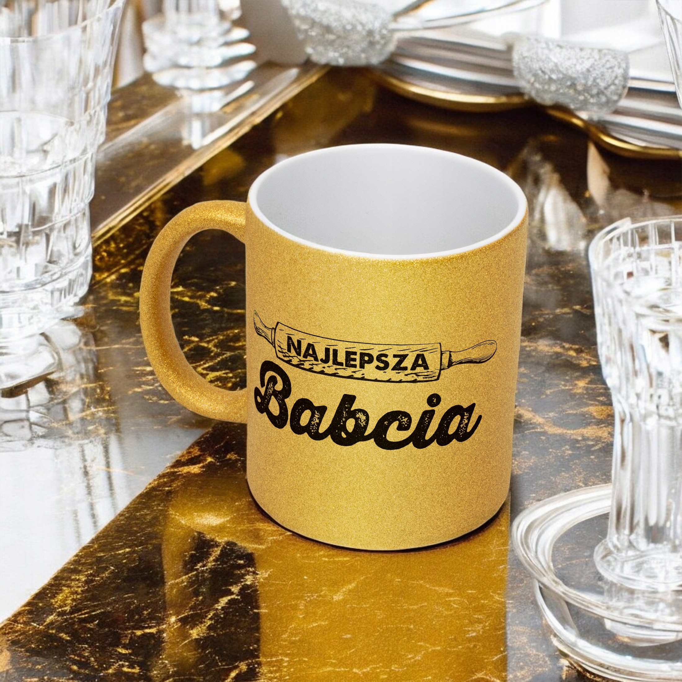 Złoty kubek brokatowy Dzień Babci Dla Babci Prezent Upominek