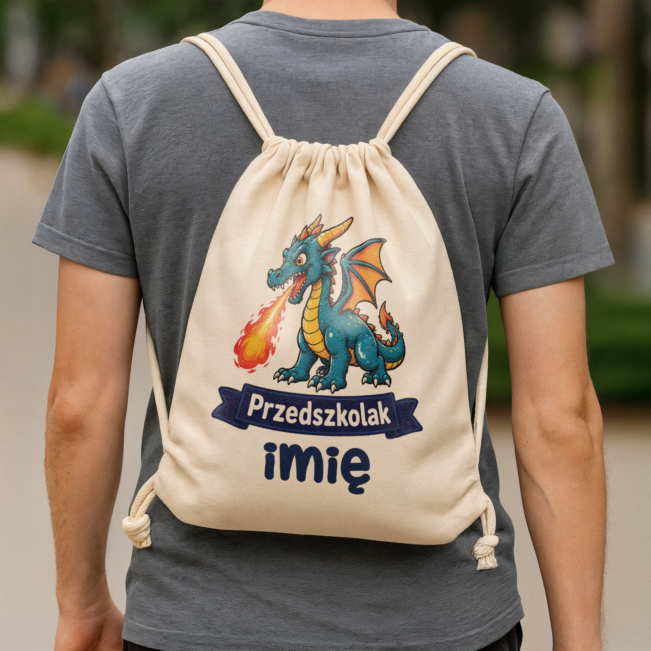 Zestaw Personalizowany Plecak Worek Kubek Różowy Przedszkolak Smok Prezent