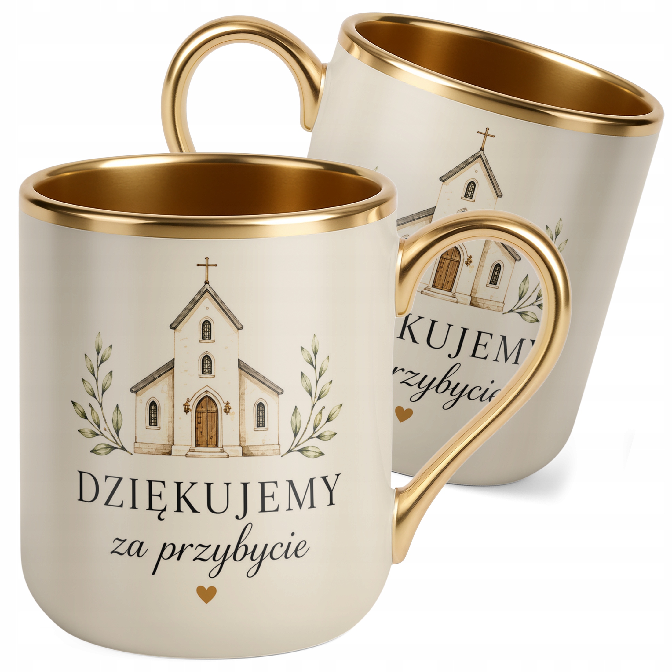 Kubek złoty ecru Komunia Święta podziękowanie dla gości Premium