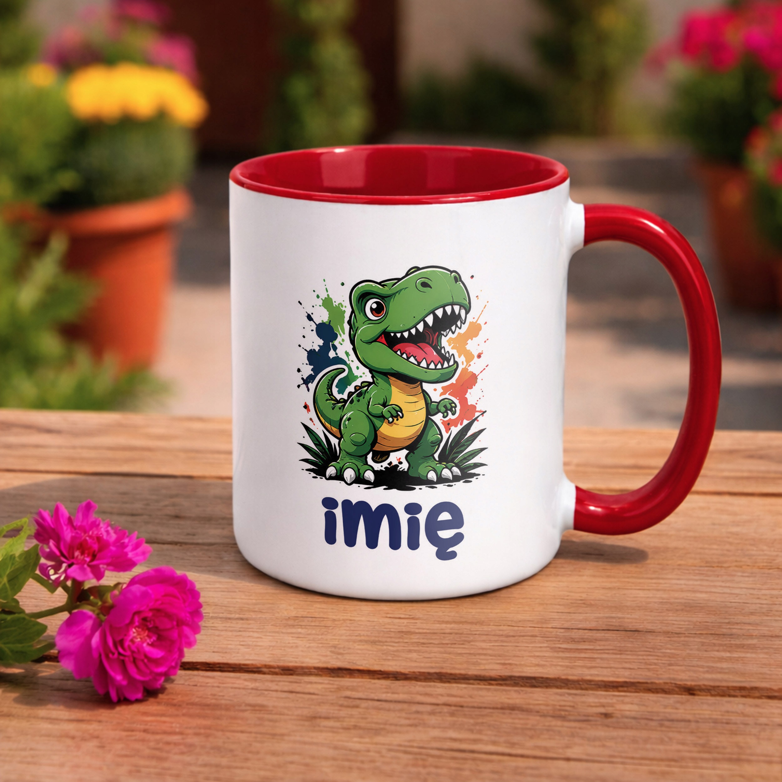 Zestaw Personalizowany Plecak Worek Kubek Czerwony T-rex Prezent