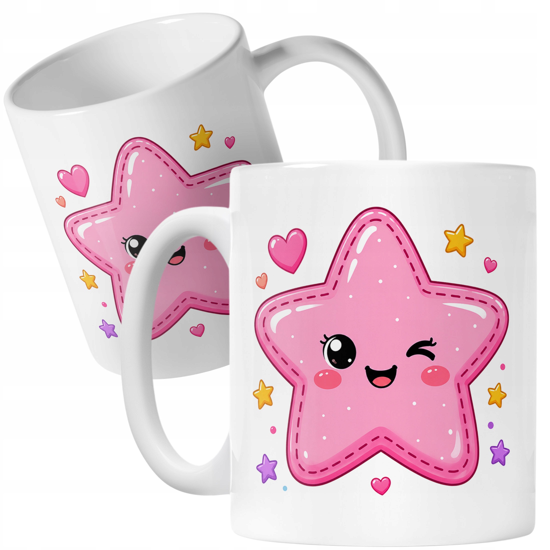 Biały Kubek z nadrukiem Kawaii Gwiazdka Dla Dzieci Prezent Upominek