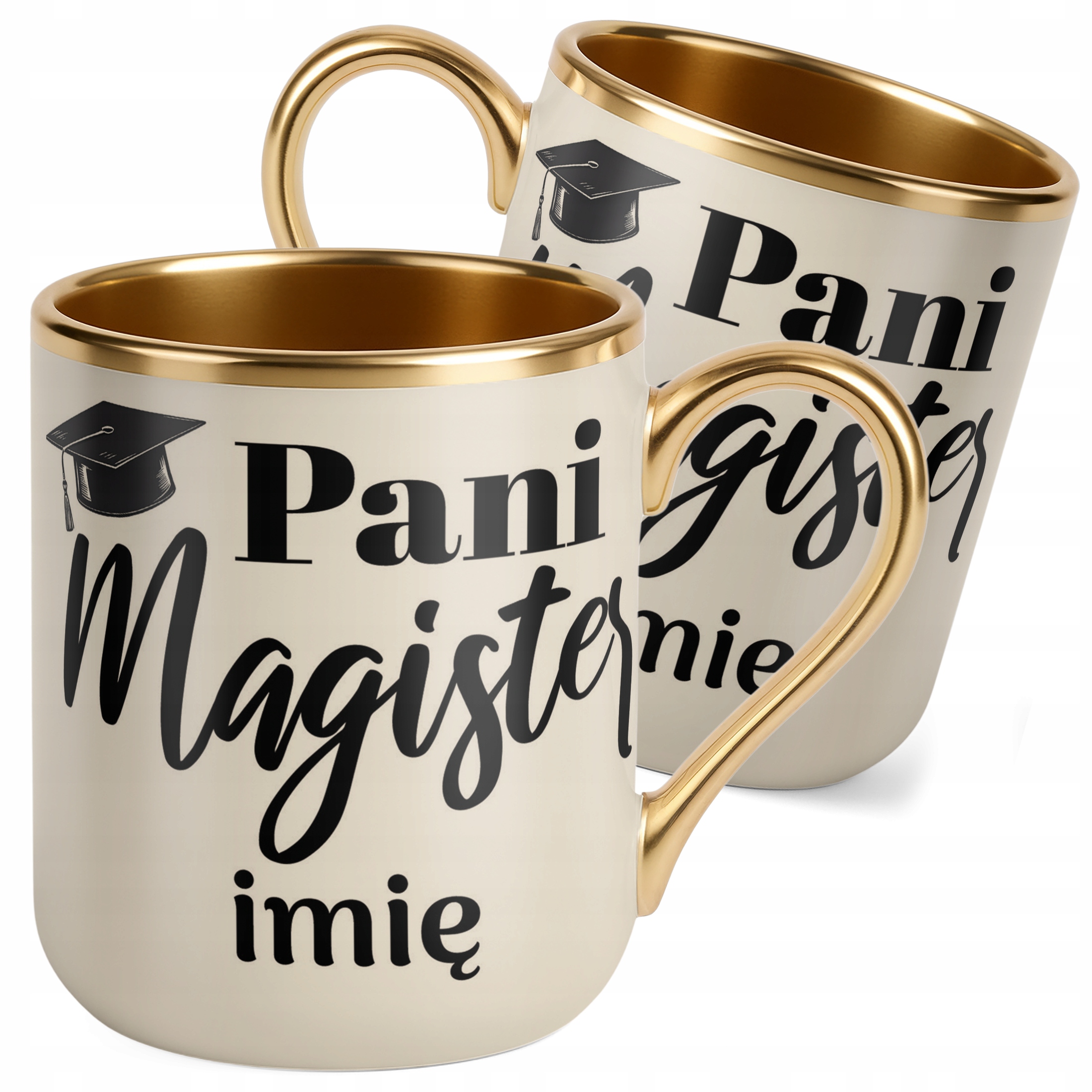 Kubek Premium Złoty Ecru Personalizowany Pani Magister