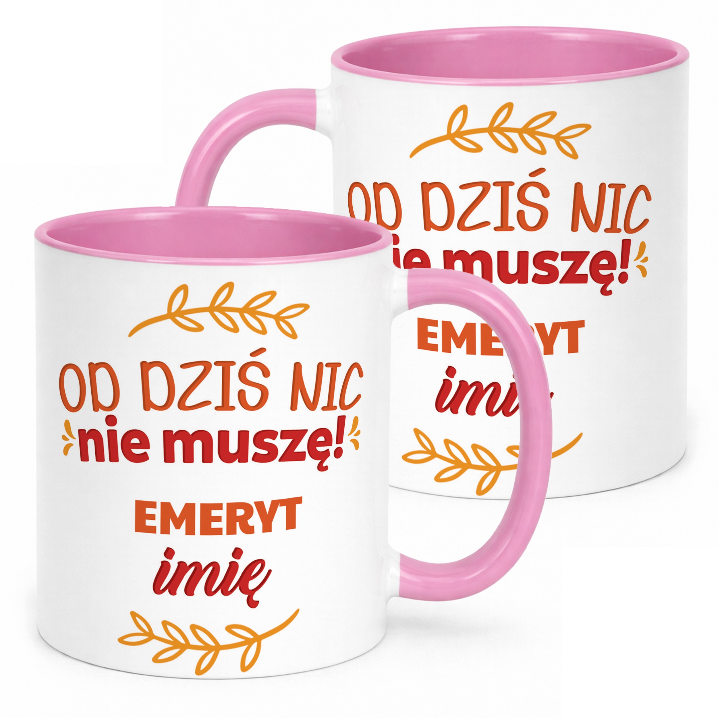 Kubek Różowy Personalizowany z okazji Emerytury Dla Emeryta Prezent