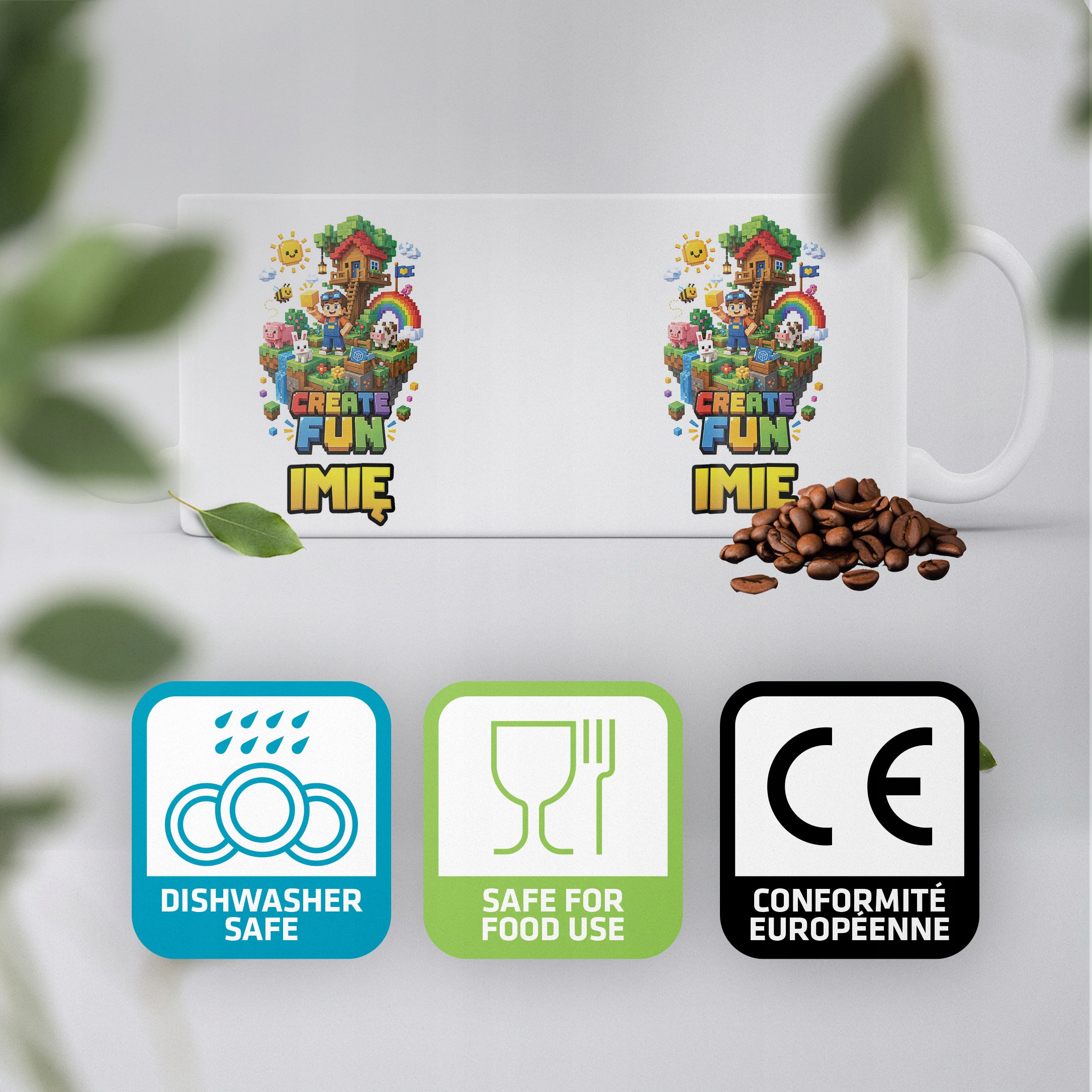 Biały Kubek z nadrukiem personalizowany Gra Pixel Dla Dzieci Prezent